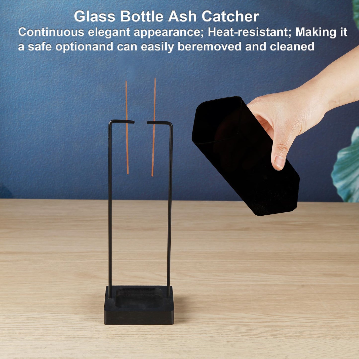 Hukalw Incense Holder for Sticks, Upside Down Incense Burner with Removable Black Glass Ash Catcher Anti-Ash Flying