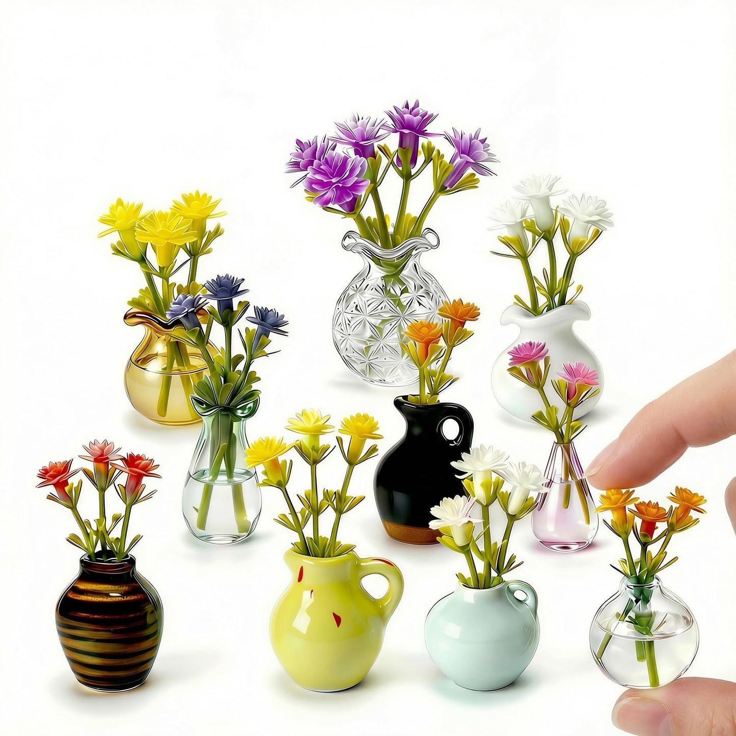 Oasis Origin Hand-Blown Mini Vase Magnets for Fridge, Set of 10 Artisan Glass & Ceramic Bud Vases, Each One Unique, Tiny Garden Decor Gift for Mom, Teachers & Coworkers