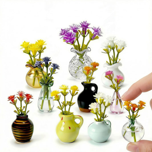 Oasis Origin Hand-Blown Mini Vase Magnets for Fridge, Set of 10 Artisan Glass & Ceramic Bud Vases, Each One Unique, Tiny Garden Decor Gift for Mom, Teachers & Coworkers
