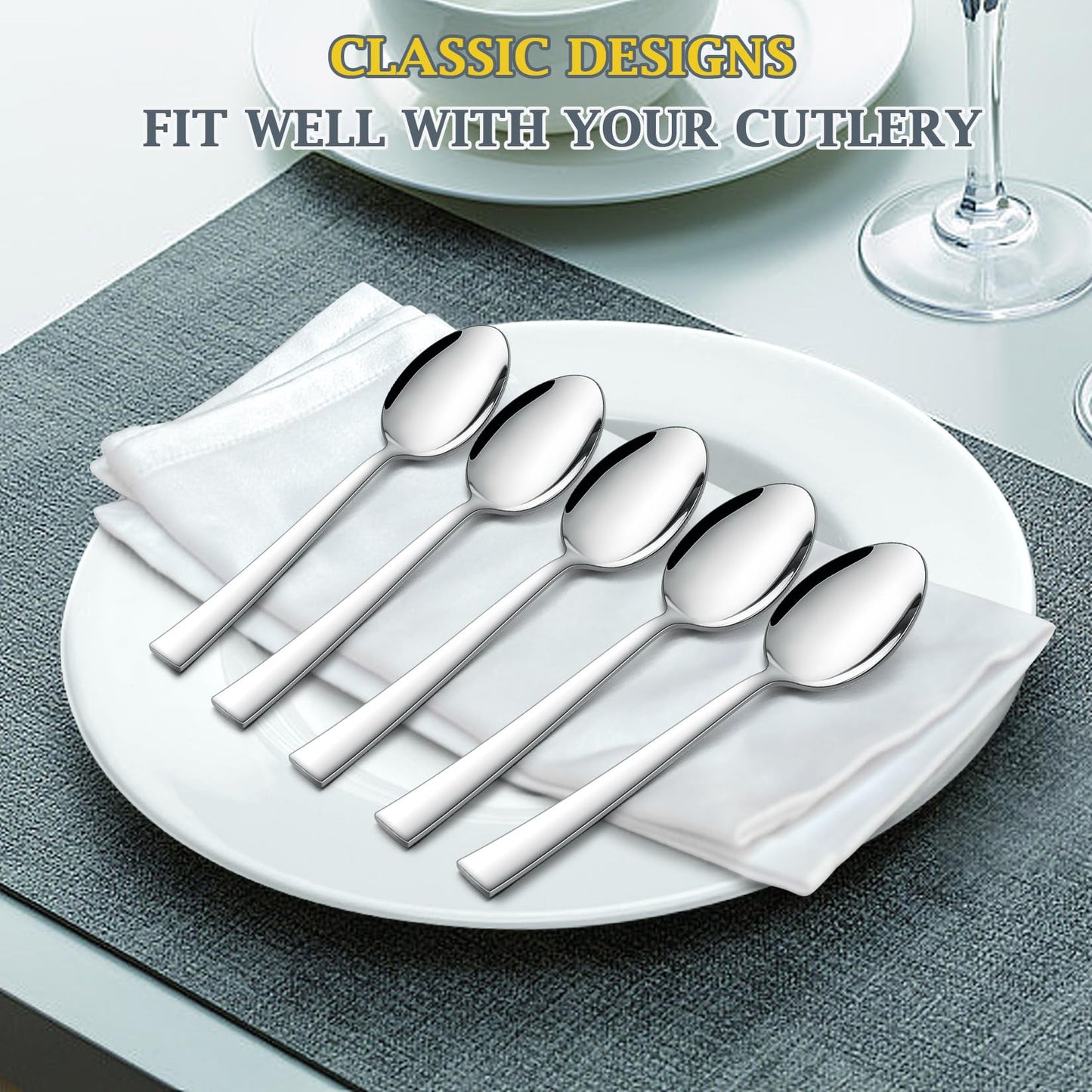 P&P CHEF Teaspoon Set (36 Pieces), 6.7" Stainless Steel Mini Tea Spoons, Premium Stirring Silverware, Kitchen Dessert Coffee Spoon Set, Mirror Finish & Dishwasher Safe