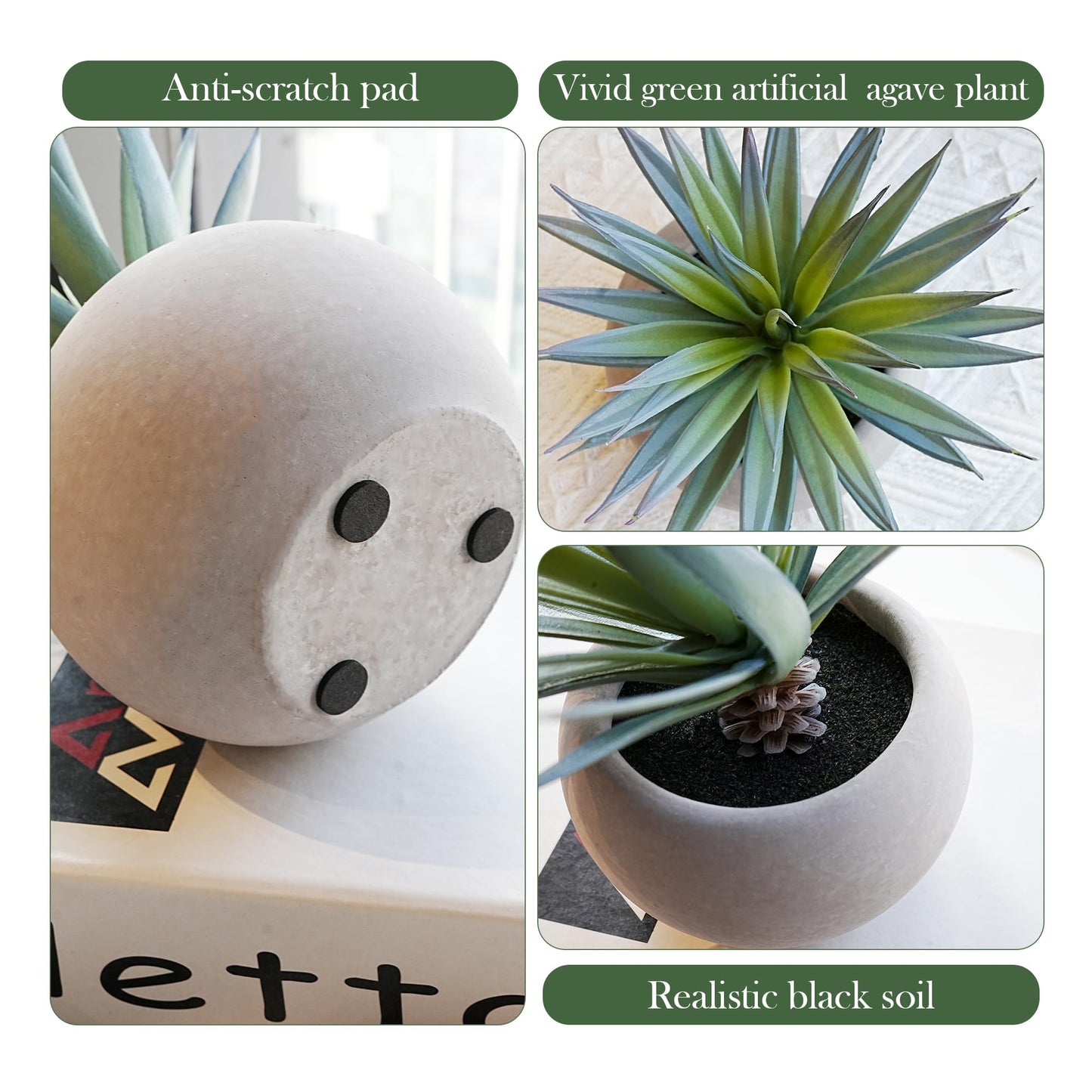Jahe Artificial Plants Indoor, Matte Pot Mini Artificial Plants Agave, 8.07 in Faux Agave Plant UV Resistant Gray Cement Pot, Perfect for Living Room Bathroom Study Desk Decor, Ideal as a Gift, 1 Pcs