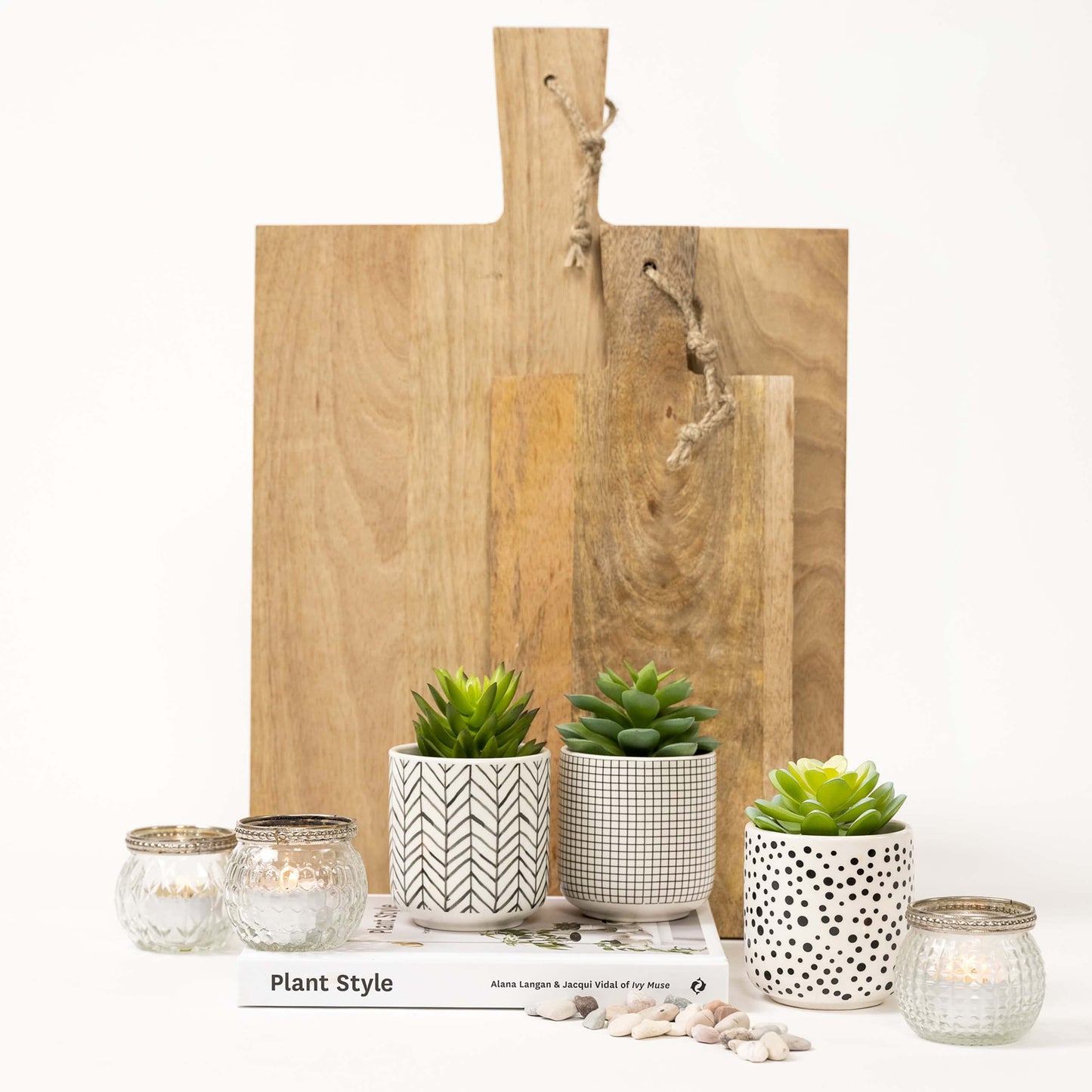 Kurrajong Farmhouse Artificial Succulents in pots | Set of 3 Black and White pots with Faux Succulents | Faux Plants Indoor | Fake Plants for Desk Decor | 4.75" high