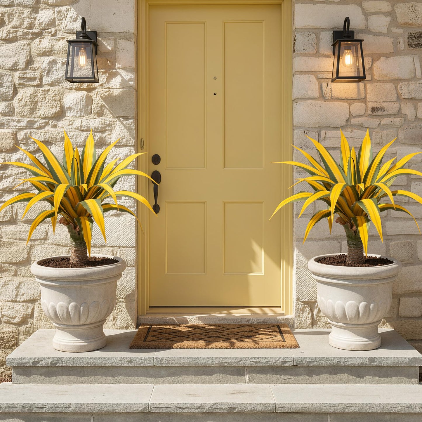 ARTSLEAFY Artificial Green Edged Gold Leaf Spiny Agave Plant with 23 Leaves, 19.68in Faux Agave for Indoor & Outdoor Home Decor Perfect for Porch Living Room Bedroom Patio & Office （2 Pack）