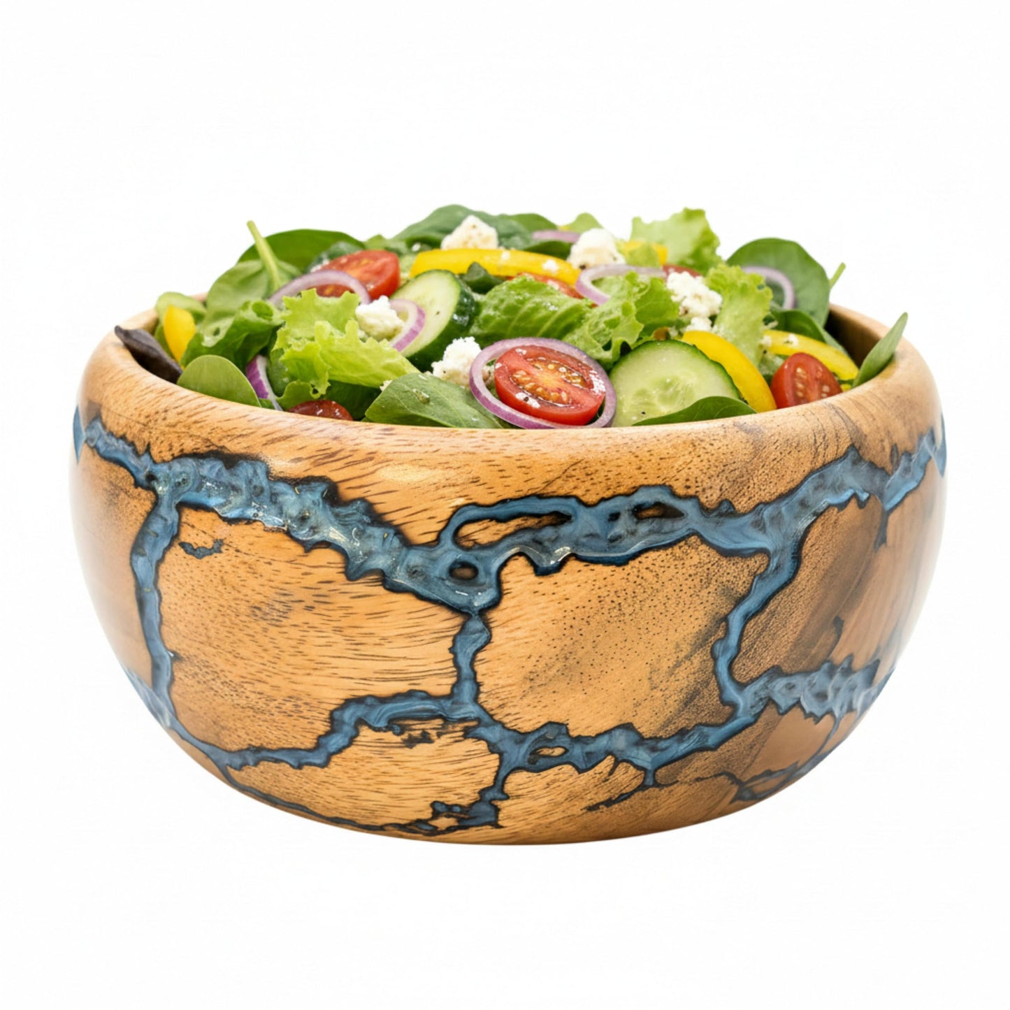 Bhartiya Handicrafts Decorative Wooden Bowl, Handcrafted Blue Resin Serving Bowl for Salad, Fruit & Kitchen Table Décor Bowl (Small)