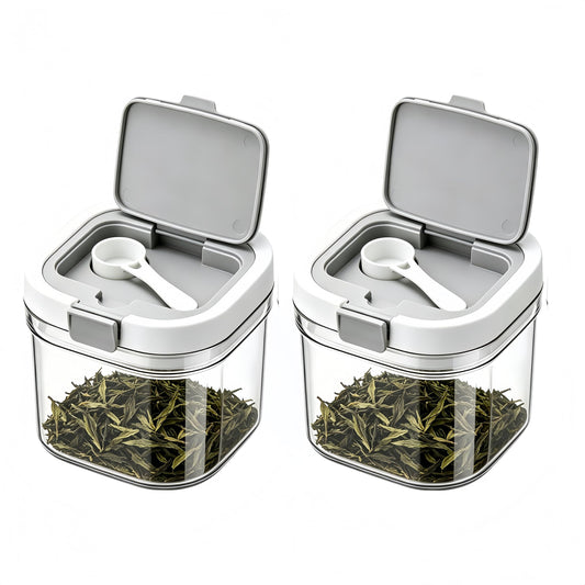 2-Pack 27oz Airtight Tea Canisters, Clear Loose Leaf Tea Storage Containers with Spoon, Wide-Mouth Kitchen Canisters for Loose Tea, Coffee, Sugar, Flour & Herbs, BPA Free Organizer for Pantry