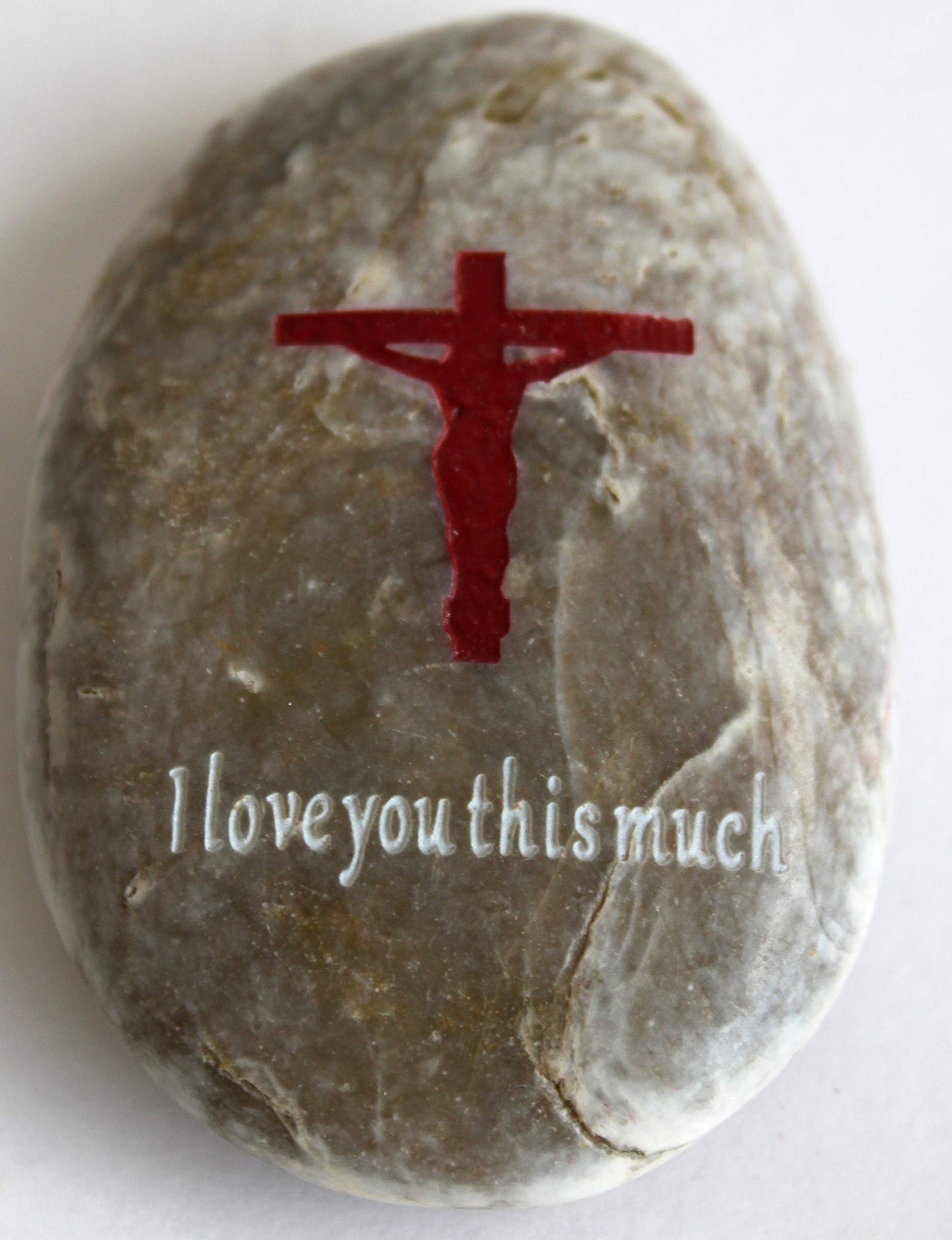 Holy Land Market Engraved Inspirational Stones Collection - I Love You This Much Stone, Polished River Stone, Black or Beige