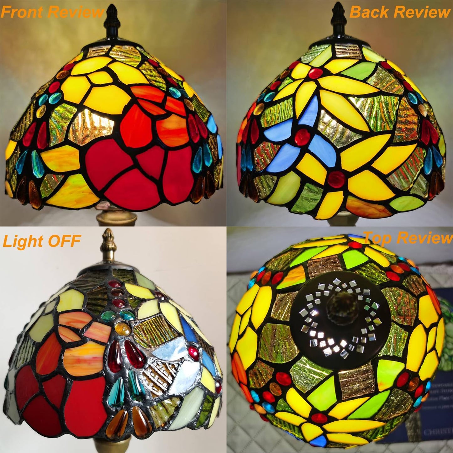 tuomoxte Tiffany Small Table Lamp for Bedroom Set of 2,Bedside Nightstand Lamp Rose Flower Grape Stained Glass Table Lamps for Living Room,3 Color Temperature Home Office Desk Lamp+LED Bulb