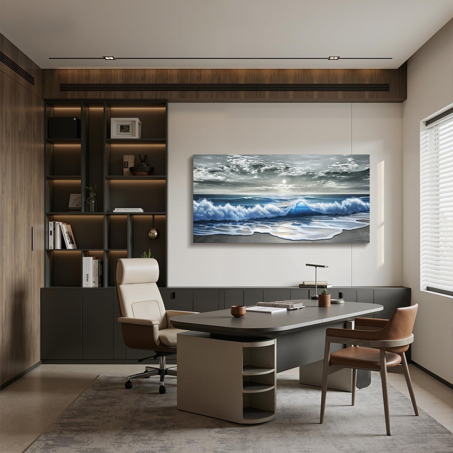 imjiayu Large Wall Art, Beach Wall Art, Coastal Wall Decor, Blue Wave Big Picture, Ocean Landscape Art Prints, Modern Nature Paintings for Living Room Bedroom Hallway Office Home Decoration 24"x48"