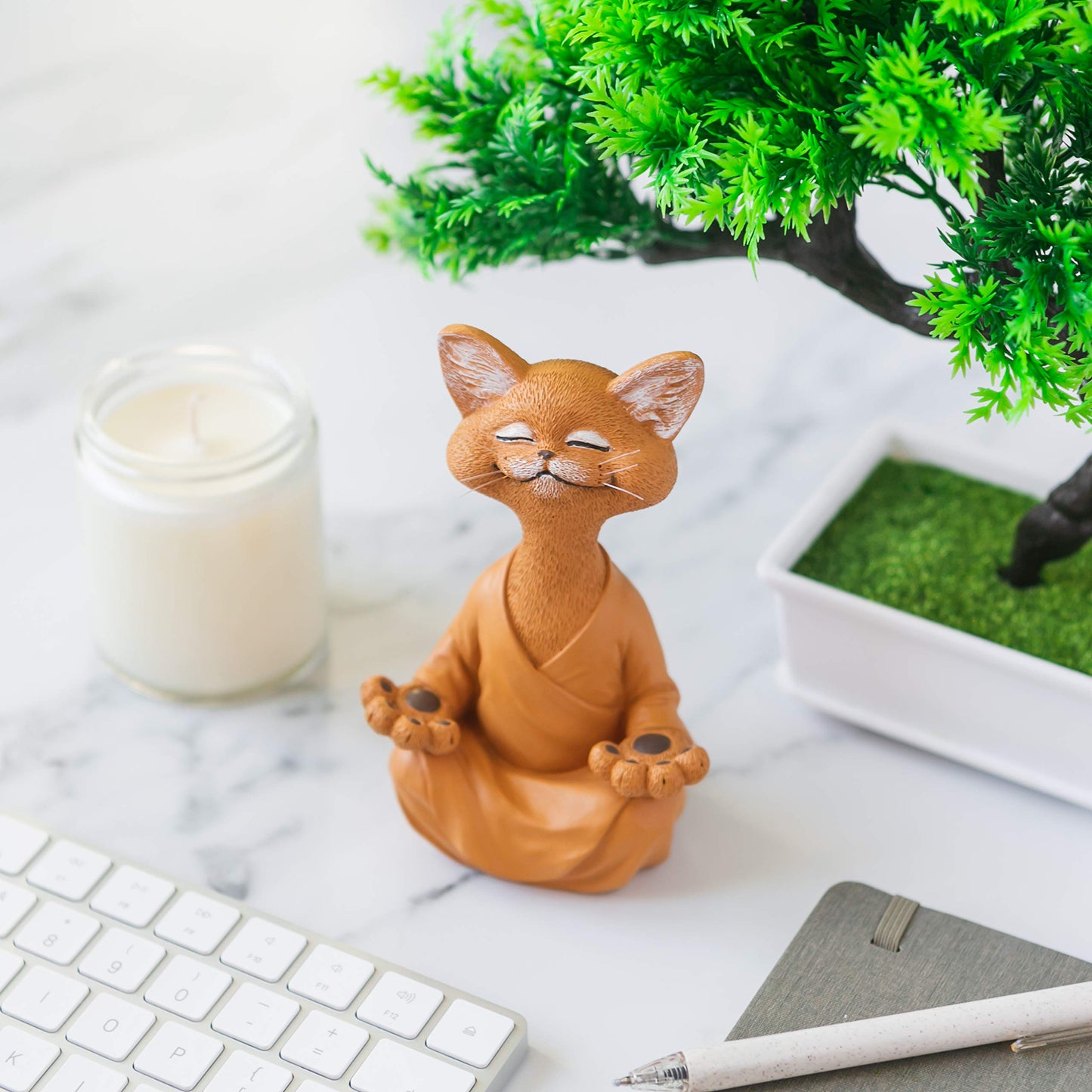 Meditating Happy Cat Statue – Zen Mindfulness Decor for Cat Lovers