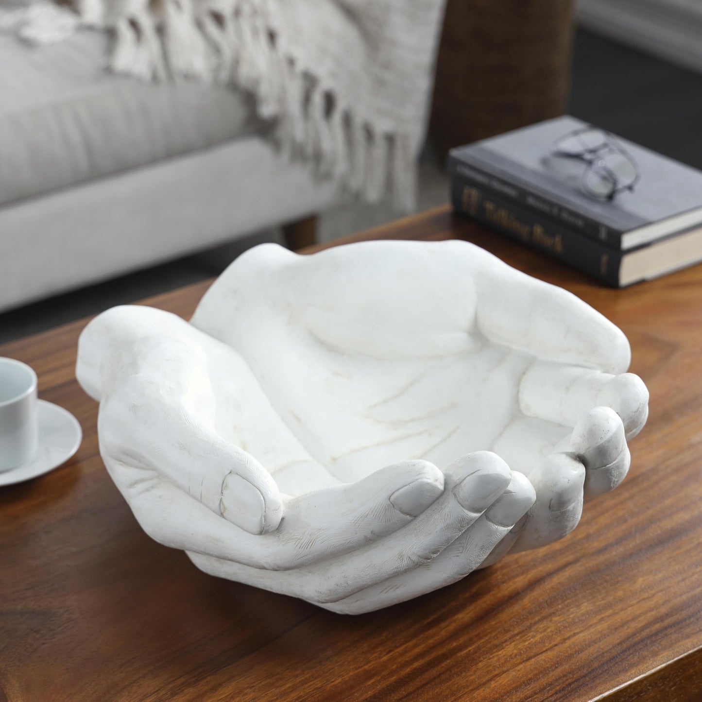 Deco 79 Polystone Hands Decorative Sculpture Open Home Decor Statue, Accent Figurine 15" x 16" x 7", White