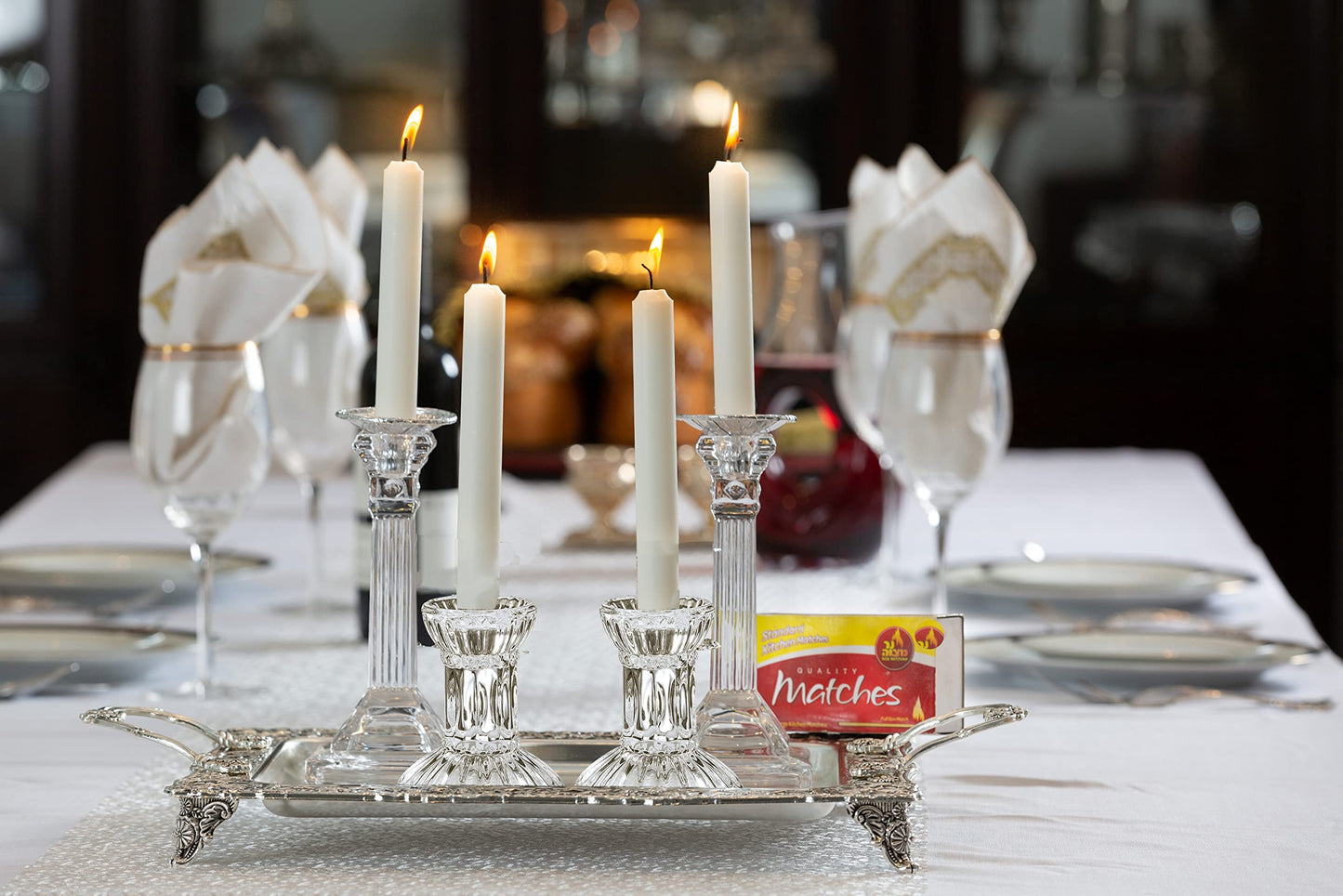 Ner Mitzvah Crystal Candle Holder Set of 2 - Crystal Glass 3" Tall Candlestick Holders for Taper Candles