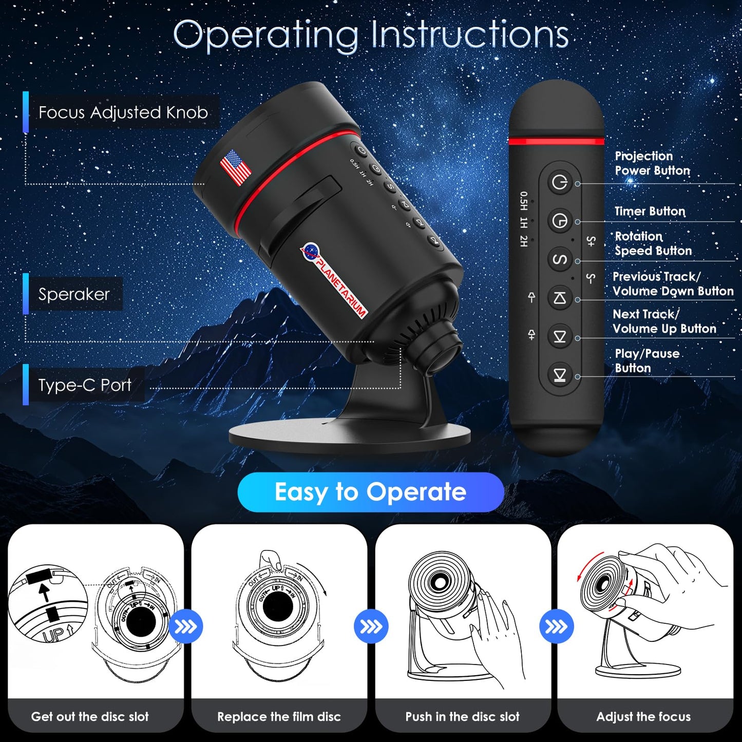 [White Noise] Galaxy Projector, 28 Soothing Sounds Star Projector Sound Machine, Solar System Space Planetarium Projector Night Light, Room Decor for Ceiling Bedroom Adults Sleep Aid