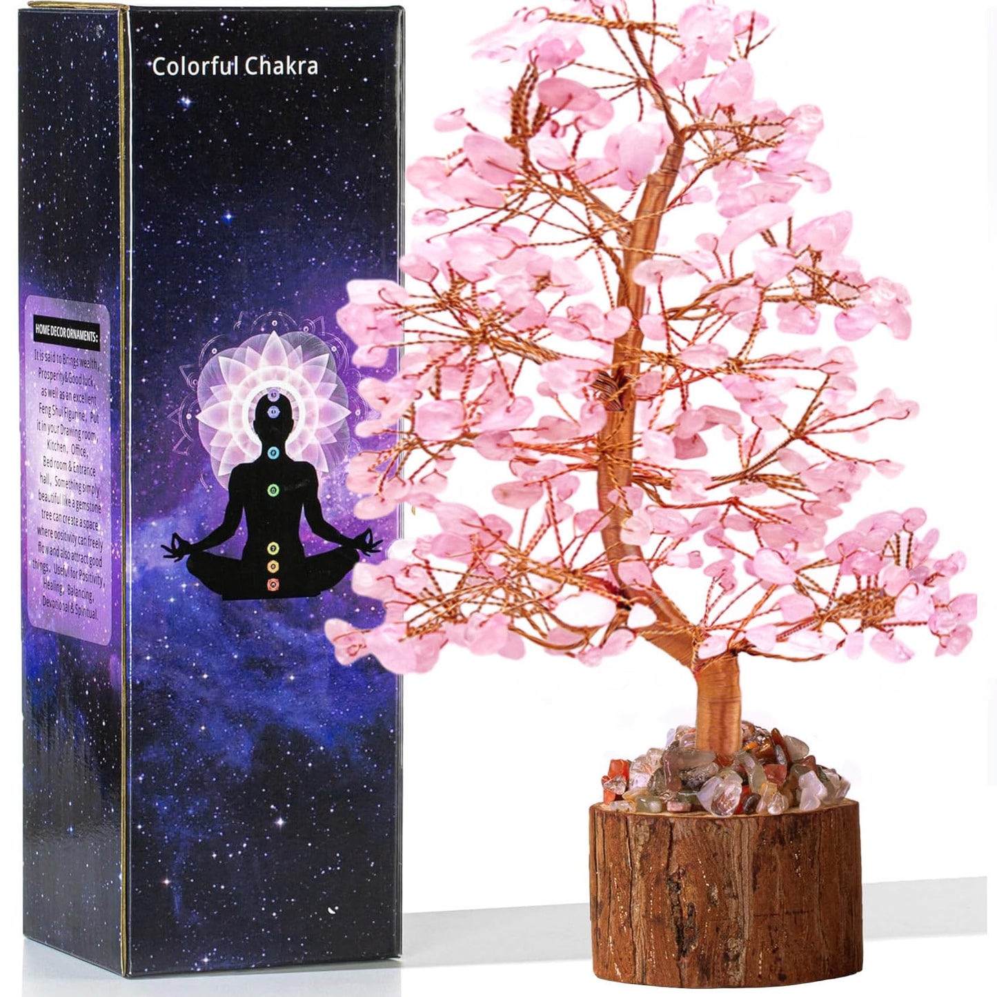 Tizzomx Crystal Healing Chakra Tree of Life Rose Quartz, Sister Women Mom Birthday Spiritual Gifts Positive Energy & Good Luck, Bonsai Gem Stone Feng Shui Money Tree House Home Office Room Desk Decor