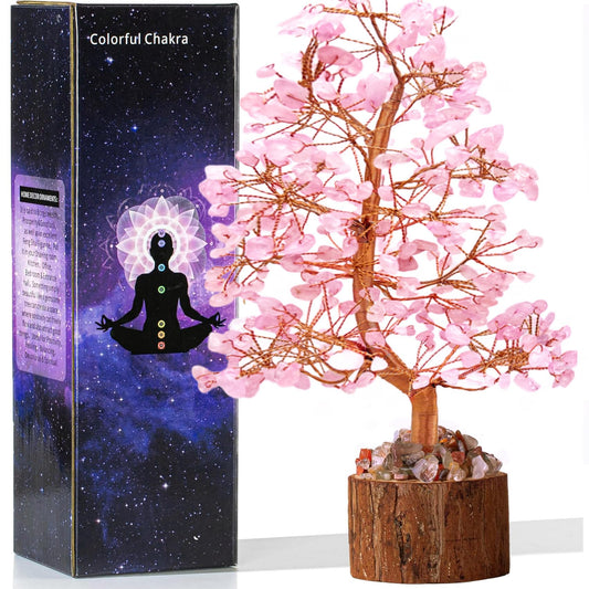 Tizzomx Crystal Healing Chakra Tree of Life Rose Quartz, Sister Women Mom Birthday Spiritual Gifts Positive Energy & Good Luck, Bonsai Gem Stone Feng Shui Money Tree House Home Office Room Desk Decor
