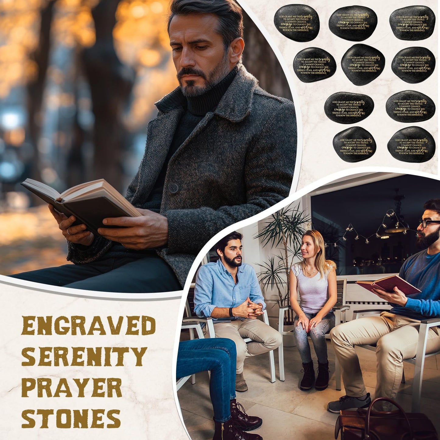 Wesiti 10 Pcs Serenity Prayer Gifts Pocket Token Stones Bulk for Men Women Recovery Anxiety Sobriety Gifts