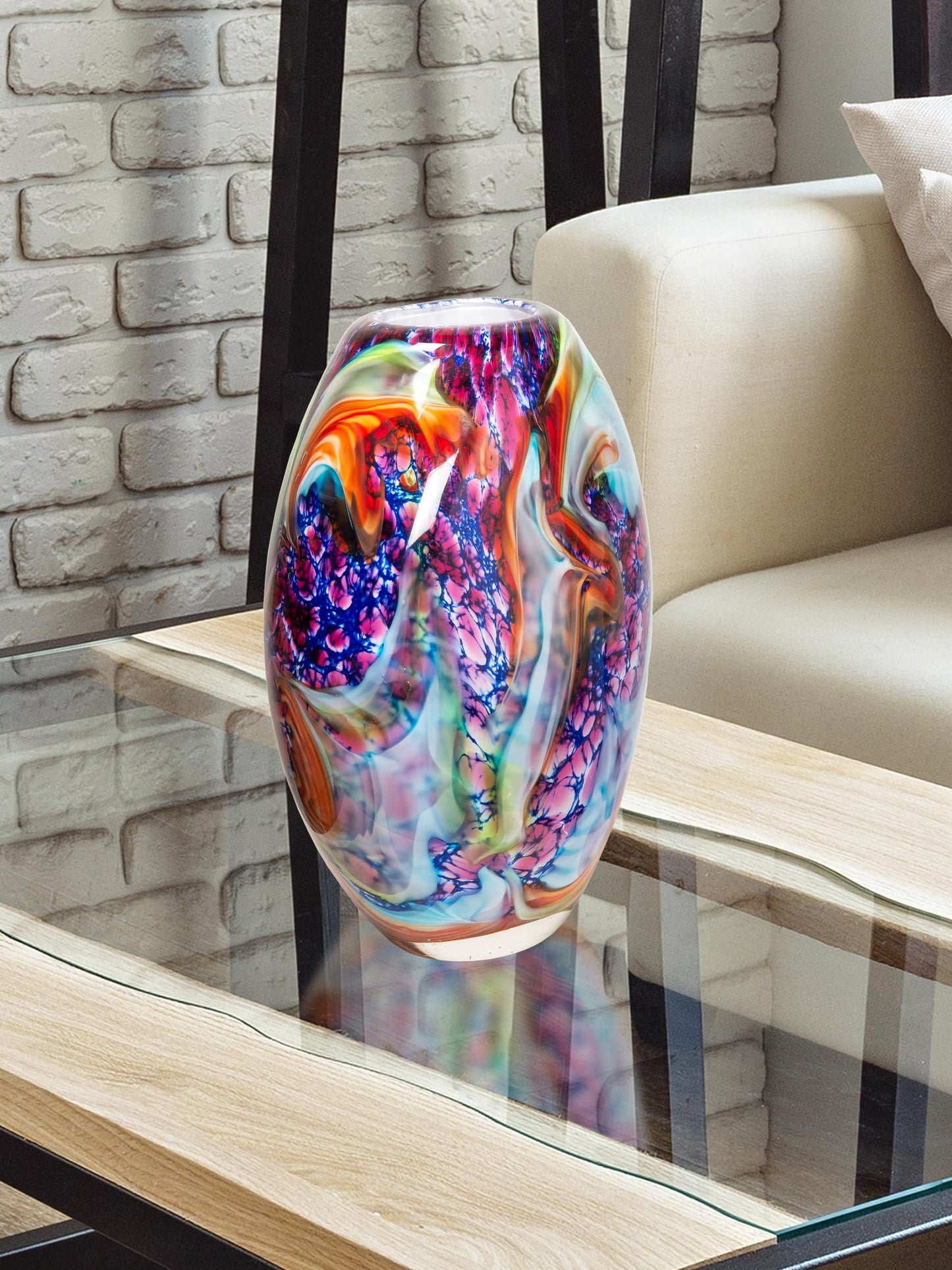 Dale Tiffany AV23130 Villa Cuzzano Murano Style Handcrafted Art Glass Vase, Multi Color, 13-Inch Tall
