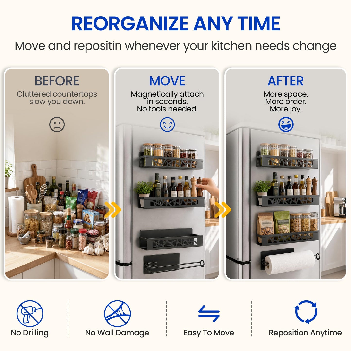 Magnetic Spice Rack with Paper Towel Holder,4 Pack refrigerator organizer