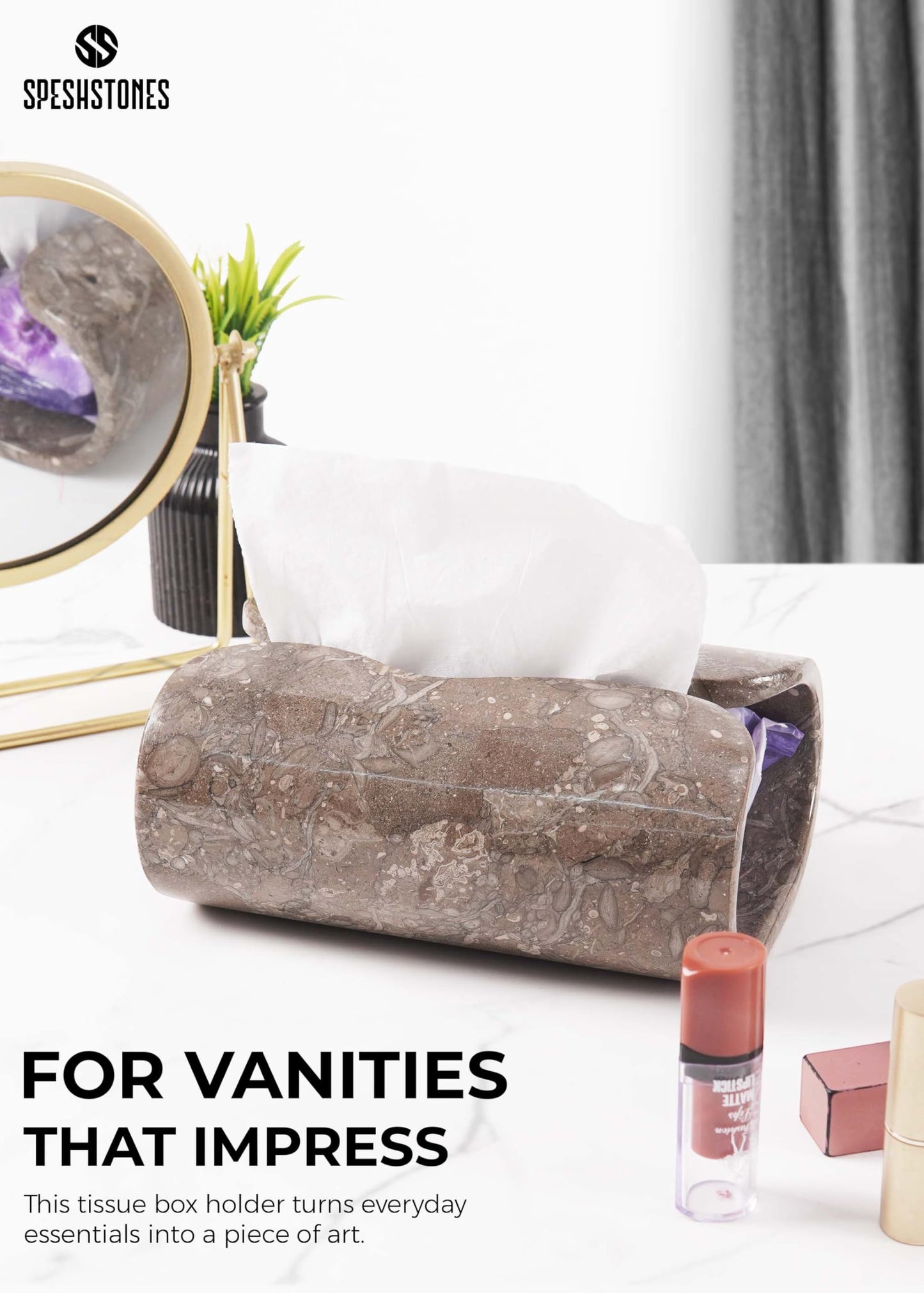 SPESHSTONES Marble Tissue Box Holder 7.5 Inch Handmade Tissue Box Cover Rectangle for Modern Bathroom Decor & Home Organizer - Decorative Facial Tissues Boxes Holder for Bedroom & Living Room