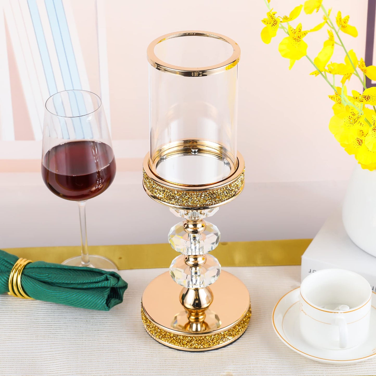 Candle Holder, Pillar Candle Holders, Crystal Candlesticks Holder for Wedding, Parties, Events, Chirstmas,Home Decor, Table Centerpieces CH028D (L)