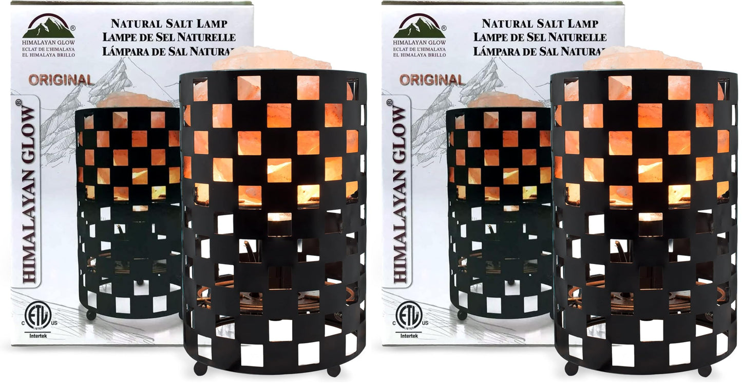 Himalayan Glow Projective Style Metal Basket Night Light with Pink Chunks, Bulb,(ETL Certified) Dimmer Switch,Calming & Relaxing Salt Lamp, Pink Salt Chunks (Pack of 2)