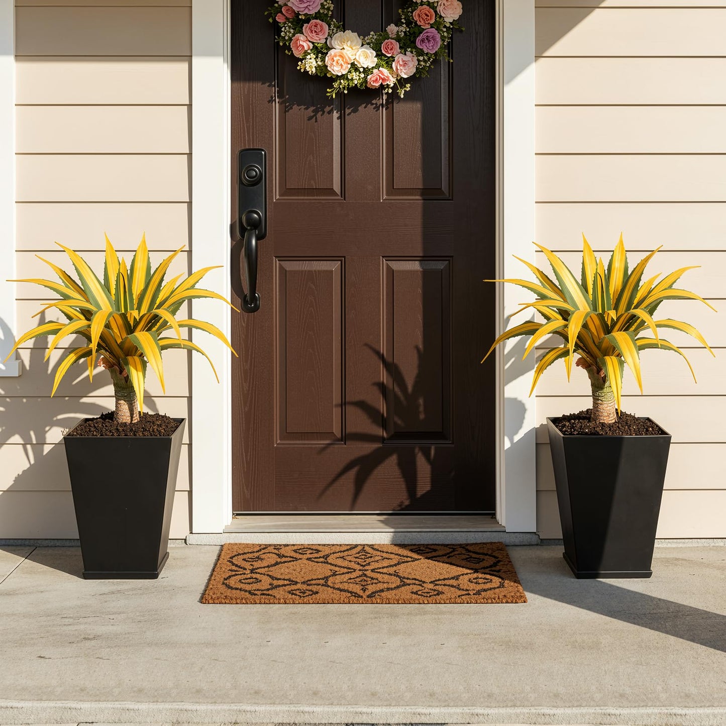 ARTSLEAFY Artificial Green Edged Gold Leaf Spiny Agave Plant with 23 Leaves, 19.68in Faux Agave for Indoor & Outdoor Home Decor Perfect for Porch Living Room Bedroom Patio & Office （2 Pack）