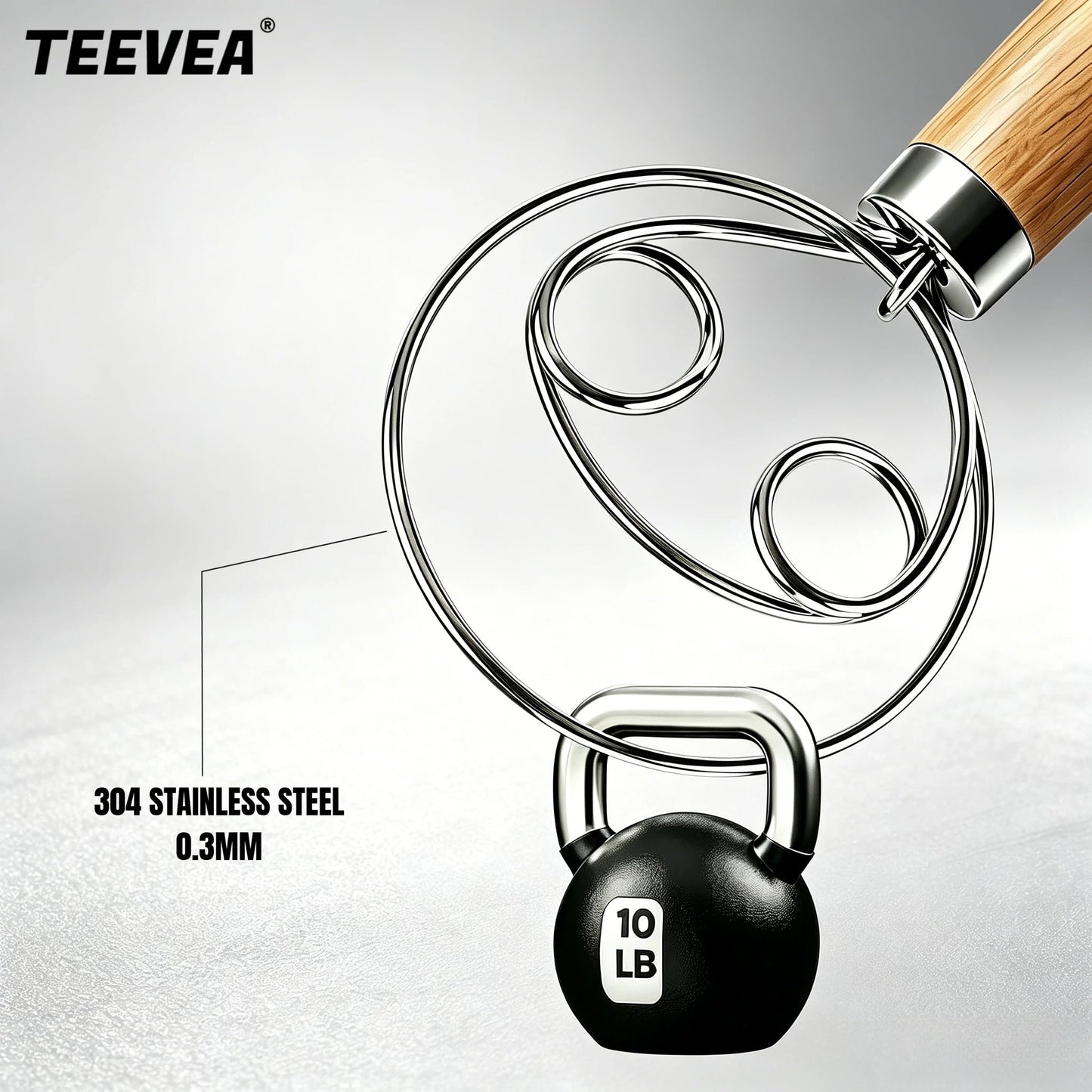 TEEVEA Danish Dough Whisk Stainless Steel Wooden Handle for Sourdough Bread