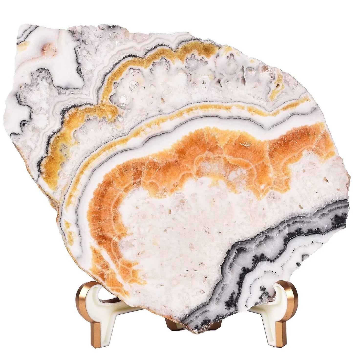 AMOYSTONE Large Healing Crystal Plate Decorative Calcite Stone Slices Quartz Pieces with Stand Office Home Decor Reiki Healing Gifts 0.4-0.6 Pound