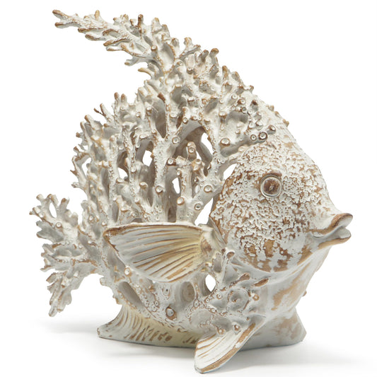 Hodao Sea Coral Fish Figurines Decoration Summer Beach Coastal Decor Coral Reef Angelfish Home Office Desk Decor Statues for Tabletop Shelf Bathroom Decoration Ornament Gifts for Mom (White)