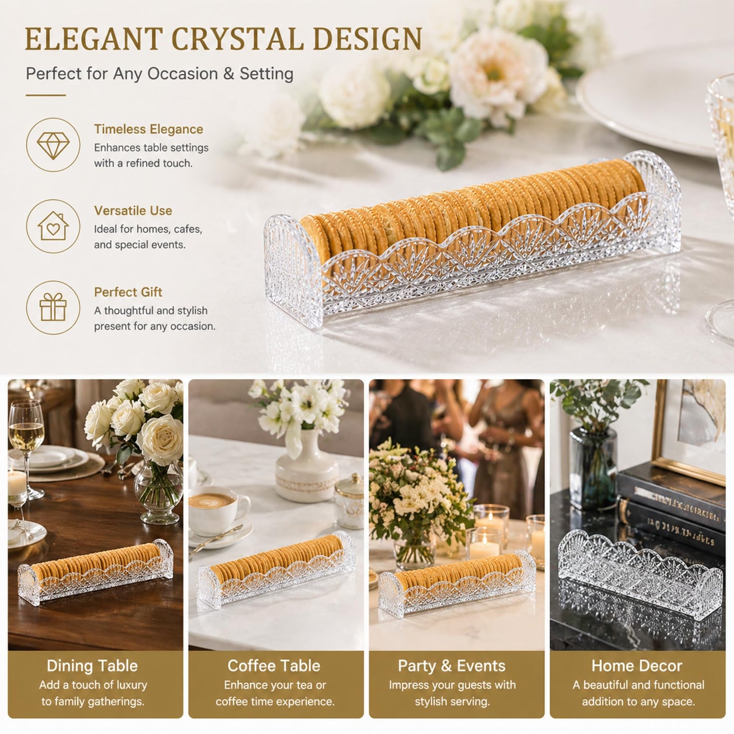 kanpura Clear Cracker Tray for Serving, Snack Dish, Crystal Serving Tray for Crackers, Appetizers, Snacks & Entertaining, Rectangular Crystal Platter for Home Party & Holiday