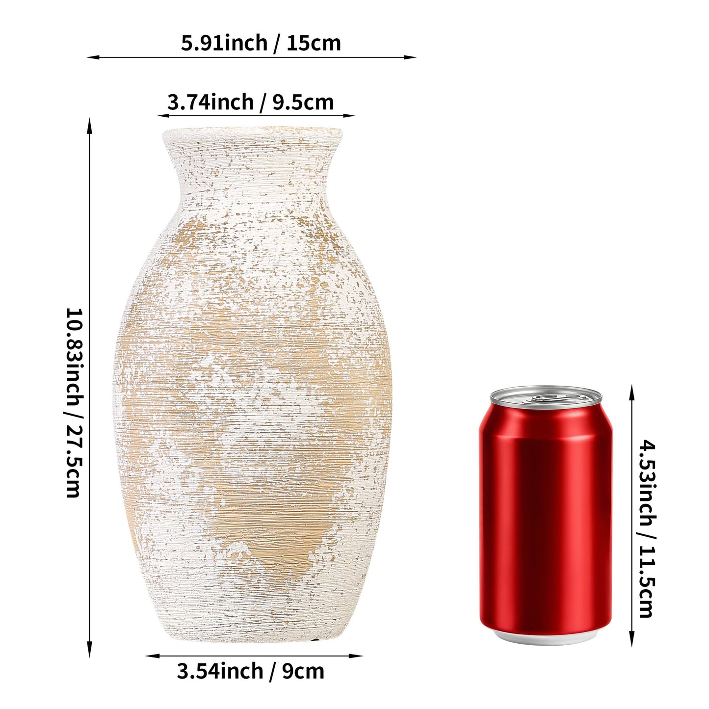 TaskFix Ceramic Vase, 11 inch Tall Off-White Vase, Large Decorative Terracotta Vases, Farmhouse Rustic Pottery Vases for Home Decor, Living Room, Table (Apricot)