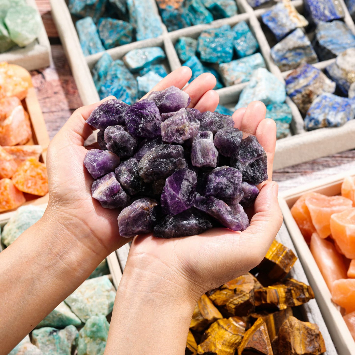 Top Plaza Bulk Amethyst Healing Crystals Rough Stones - Large 1" Natural Raw Stones Crystal for Reiki Healing, Wicca, witchcraft, Tumbling, Cabbing, Fountain Rocks, Decoration, Polishing 0.5lb