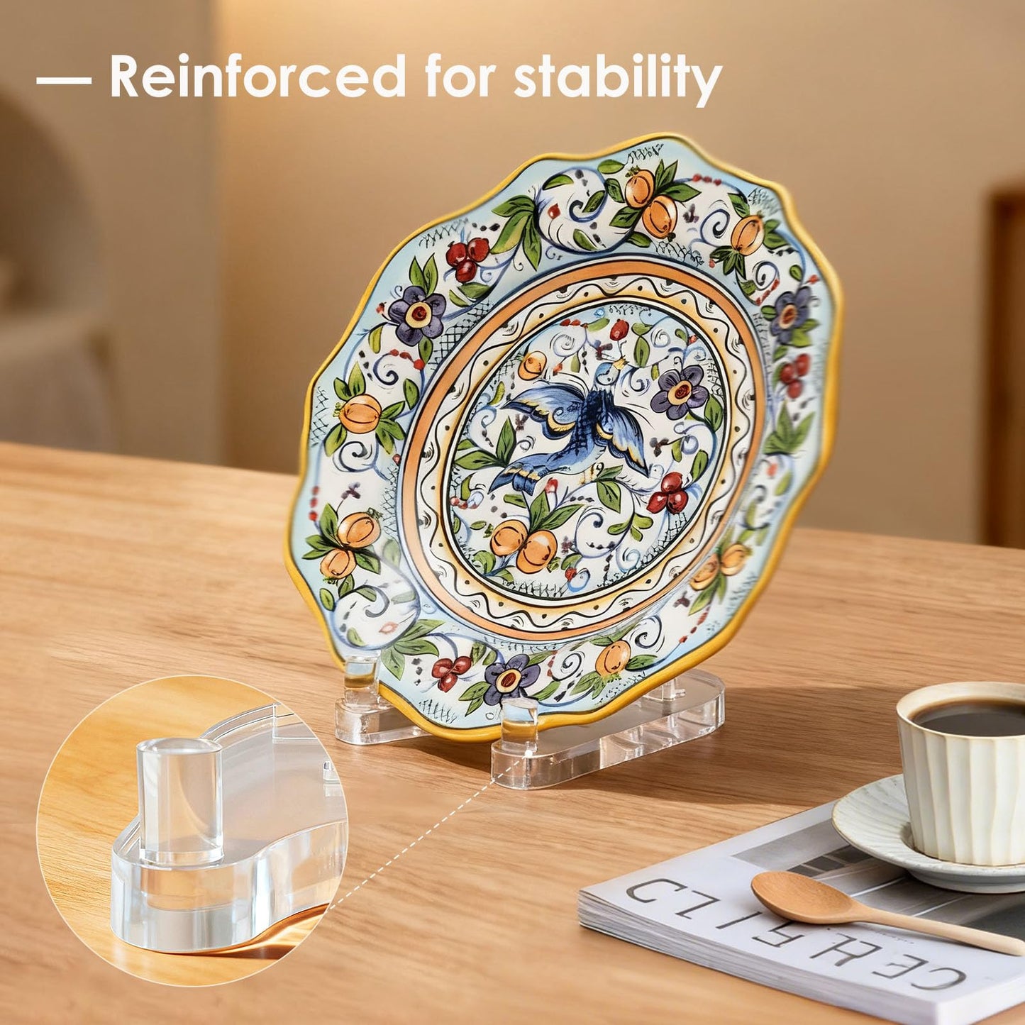 milldou Acrylic Easel Display，Plate Stand for Display，Adjustable Clear Display Holder for 8" to 12" Platter, Book, Card, Frame, Picture, Artwork, Plaque ( Large-1pc 8"-12")
