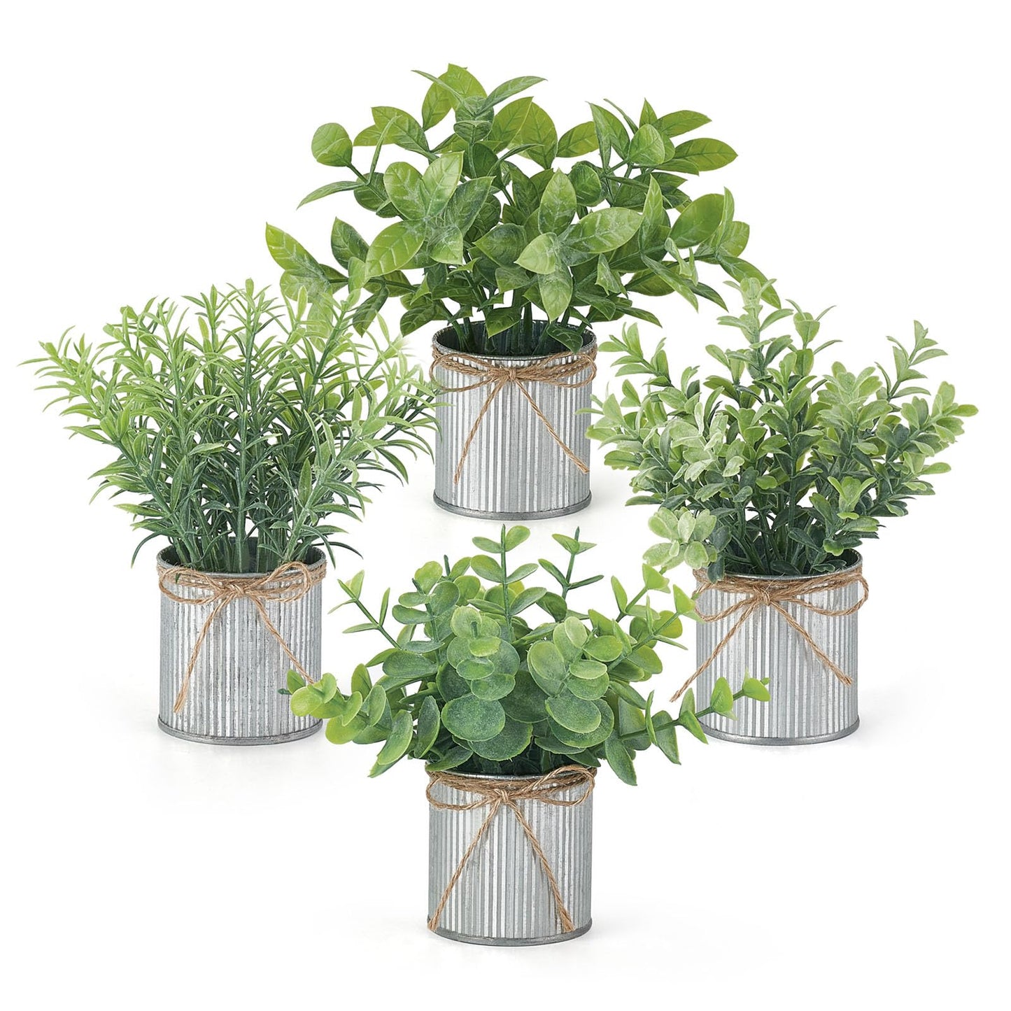 Mkono Artificial Succulent in Clear Glass Pot and 4 Packs Small Fake Plants in Farmhouse Galvanized Pots Table Centerpiece