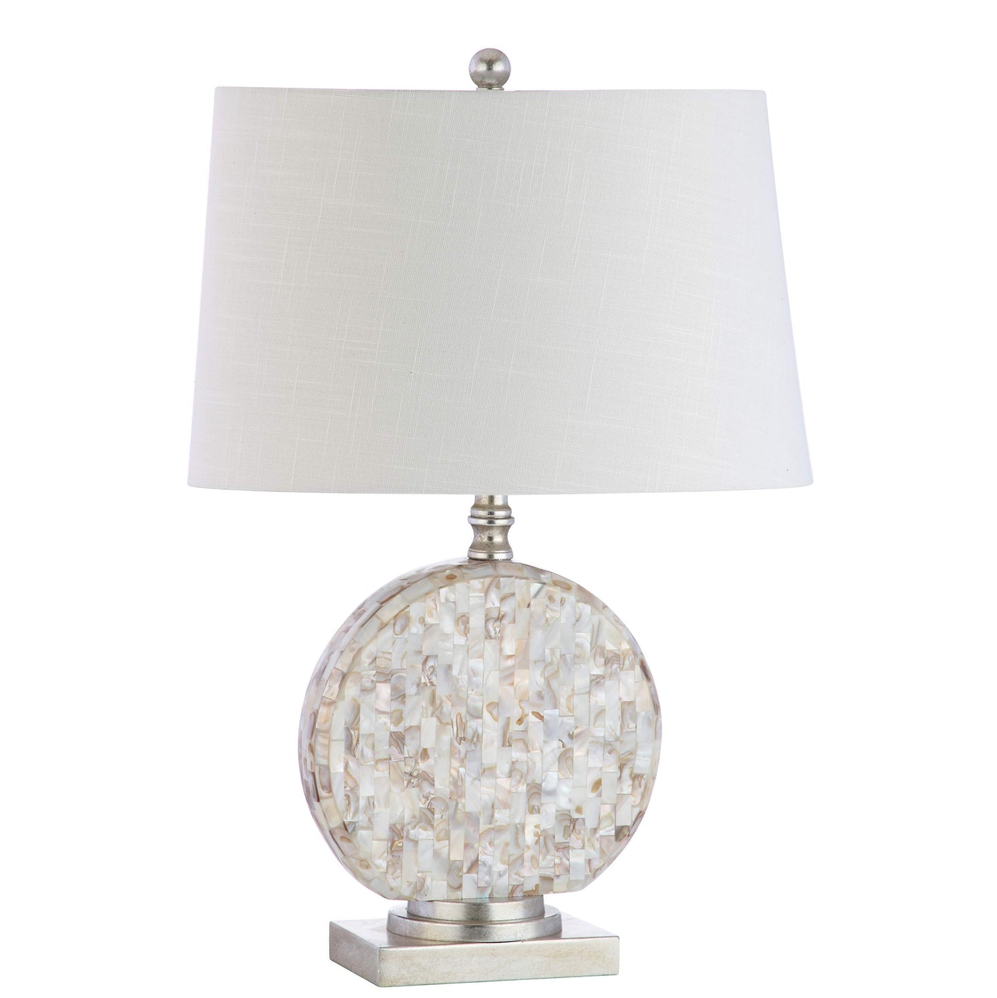 JONATHAN Y 24" Dennis Cream Mother-of-Pearl Seashell Table Lamp, Coastal Traditional Bedside Lamp for Living Room Bedroom, White Linen Drum Shade, LED Bulb Included JYL1050A