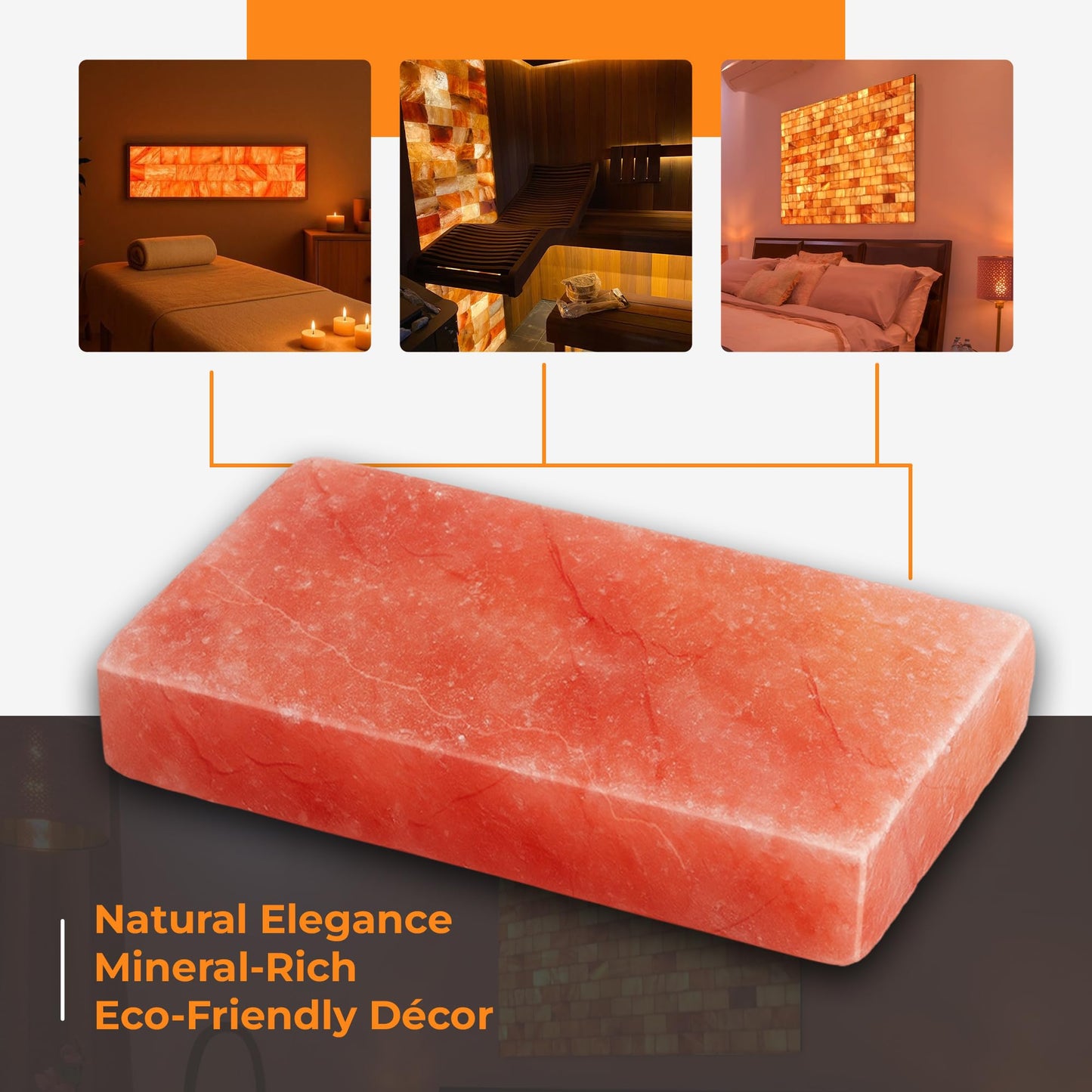 ZK Pack of 10 Himalayan Salt Tiles 8” x 4” x 1” for Sauna Backlit Salt Walls- Natural Pink Salt Bricks for Spa & Wellness Room Décor, DIY Salt Block Installation