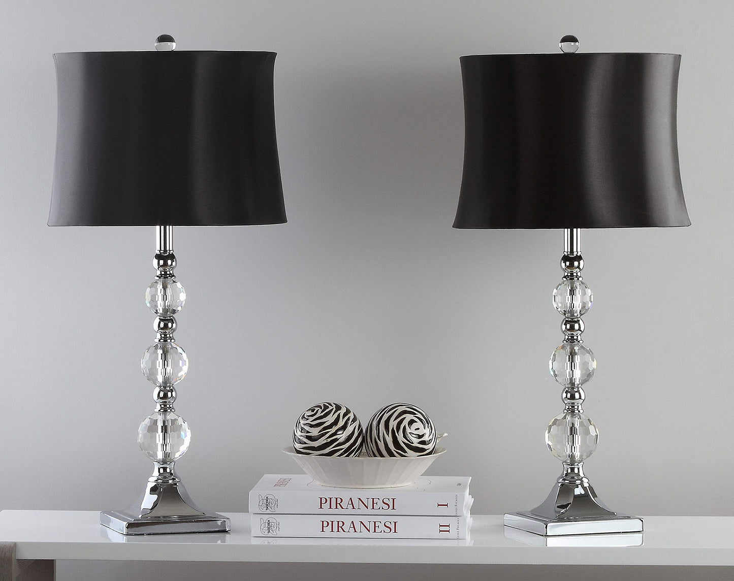 SAFAVIEH Lighting Collection Maeve Modern Crystal Ball/ Black Shade 28-inch Bedroom Living Room Home Office Desk Nightstand Table Lamp Set of 2 (LED Bulbs Included)