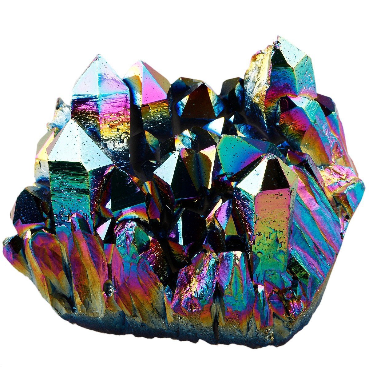SUNYIK Pack of 2 Rainbow Aura Titanium Coated Crystal Cluster & Natural Rainbow Titanium Coated Quartz Geode