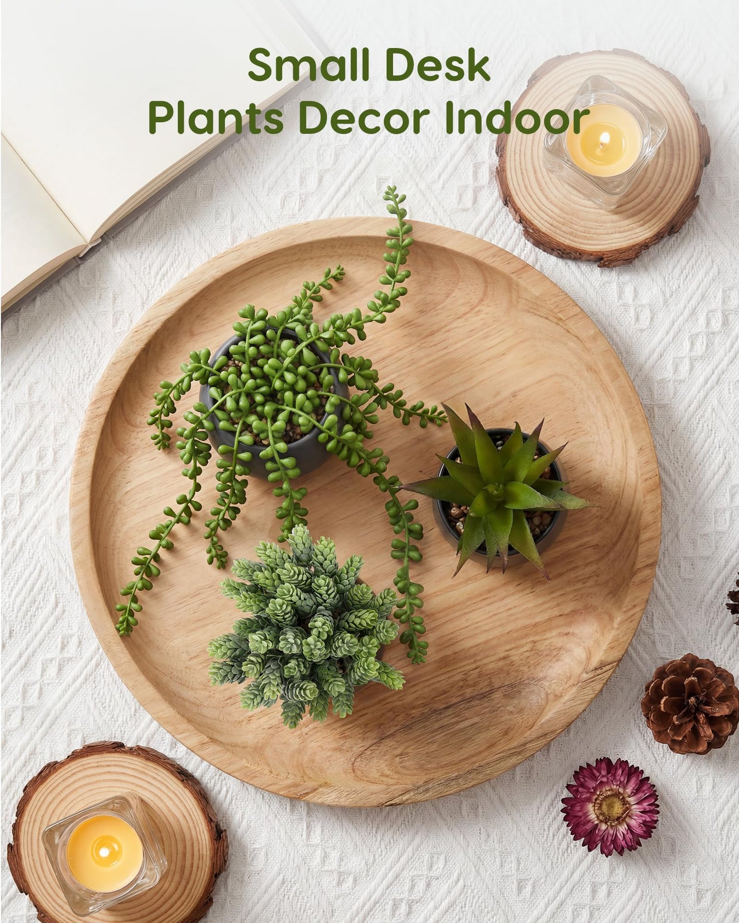 Velener Artificial Succulents Plants in Black Pots (Set of 3) - Faux String of Pearls, Aloe & Sedum Potted Plants Small Fake Plants Indoor for Home Office Table Desk Shelf Kitchen Bathroom Decor