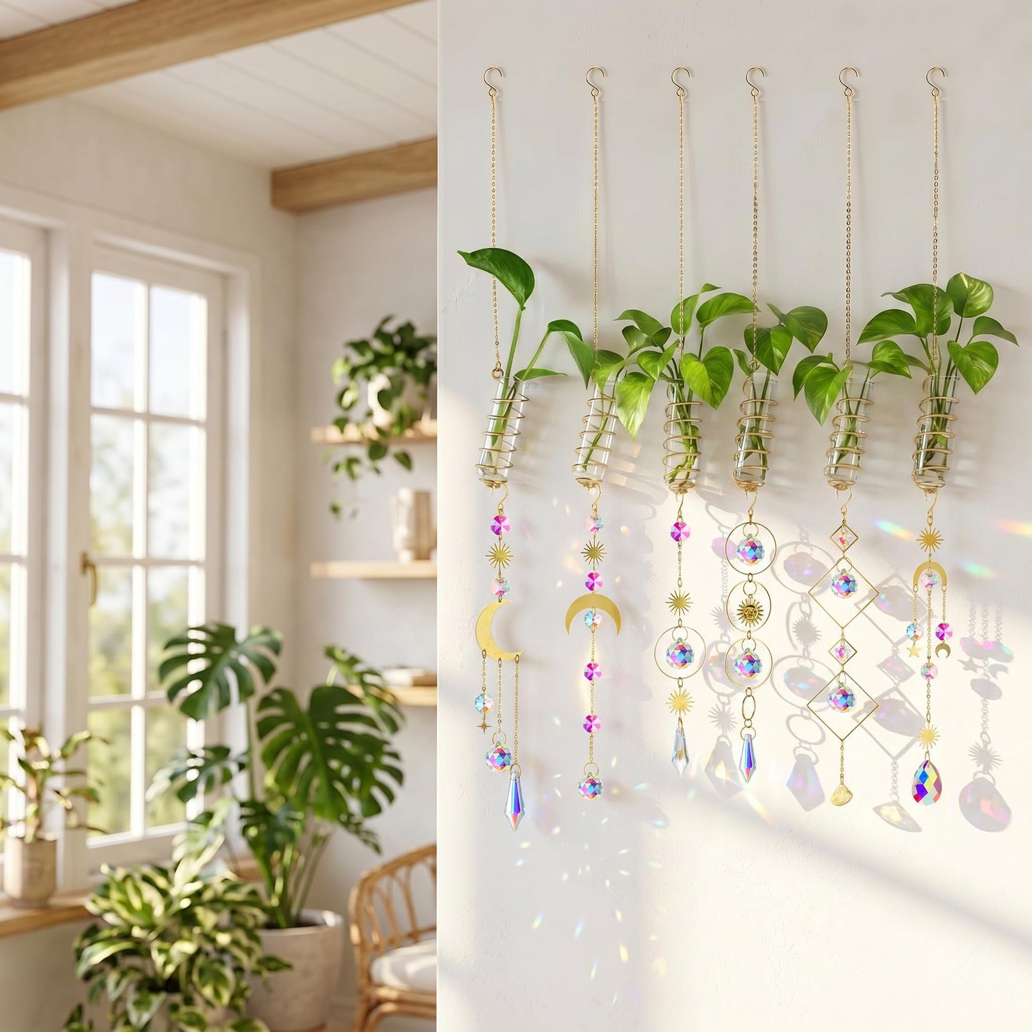KRISININE 6pcs Plant Propagation Station Hanging Window Plant Propagator Stations Suncatcher with Chain Pendant Ornament Balls