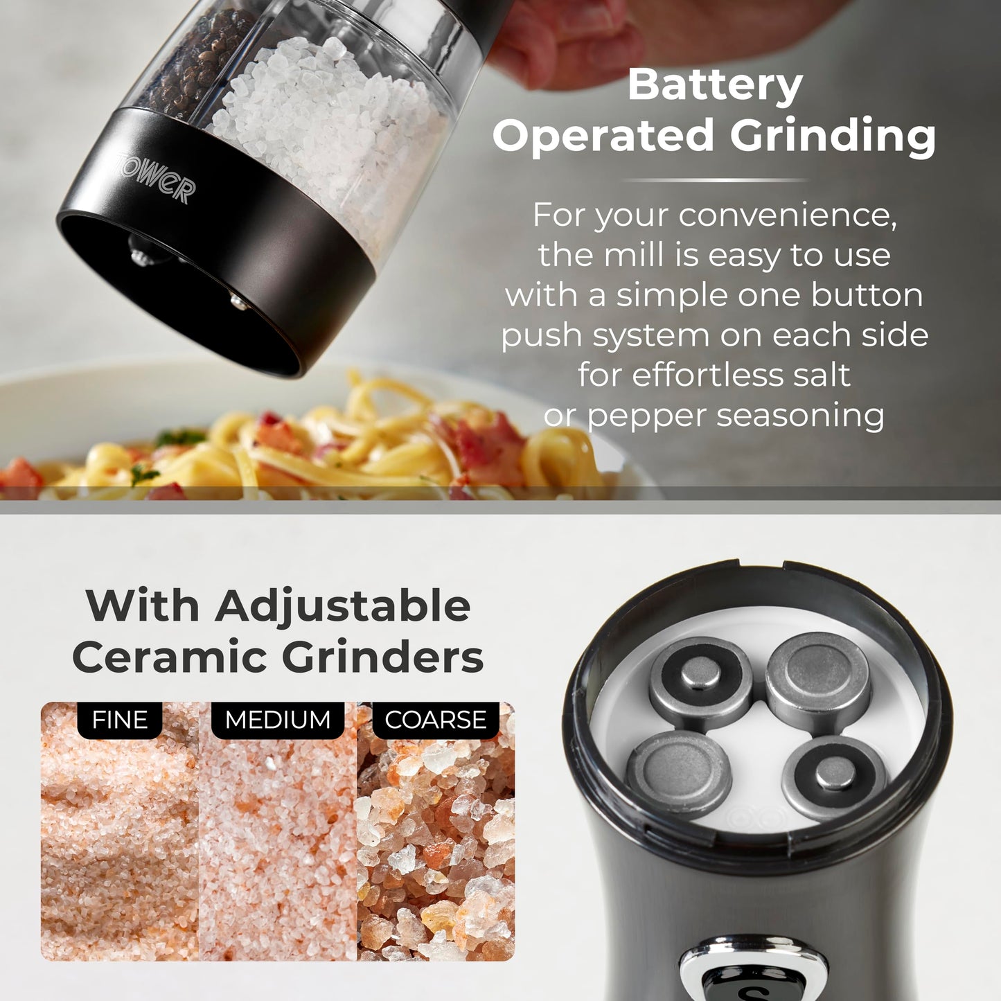 Tower Duo Electric Salt/Pepper Mill, Black