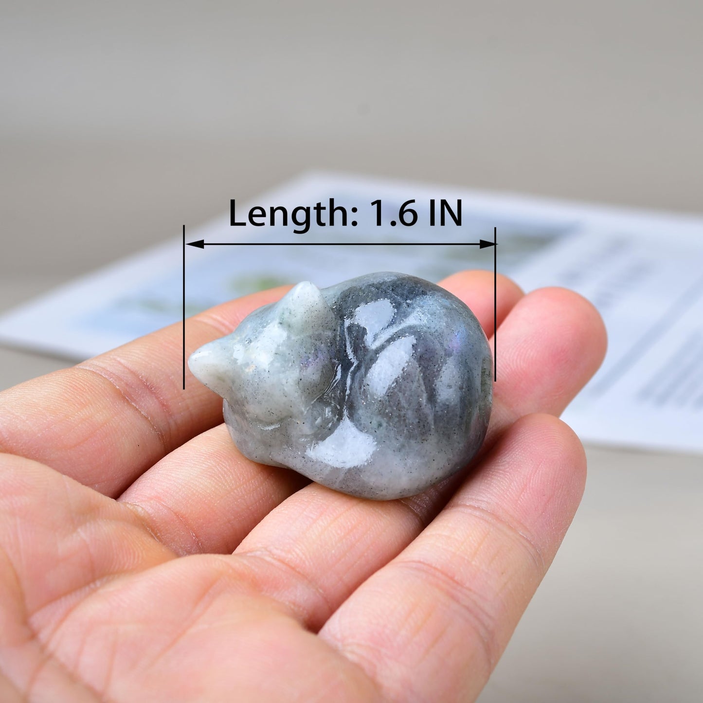 WUYOUSHI Natural Labradorite Cat Crystals Decor Sleeping Cat Statue Healing Crystal Polished Gemstones Bedroom Office Desk Home Decoration A Lucky Decoration for Cat Lovers