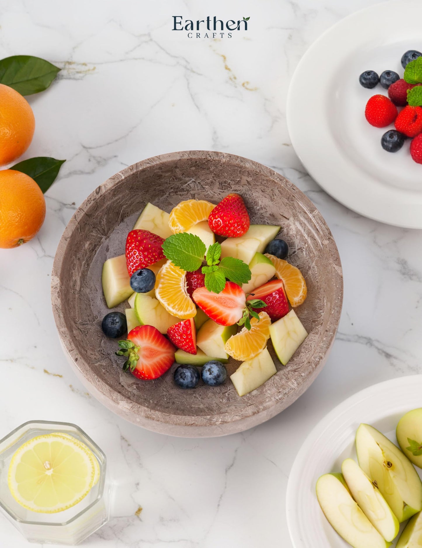 EARTHEN CRAFTS Marble Decorative Bowl 8" Inches Oceanic Handmade Large Fruits Holder for Kitchen Counter Serving, Modern key Bowl, Fruit Dish & Fruit Storage