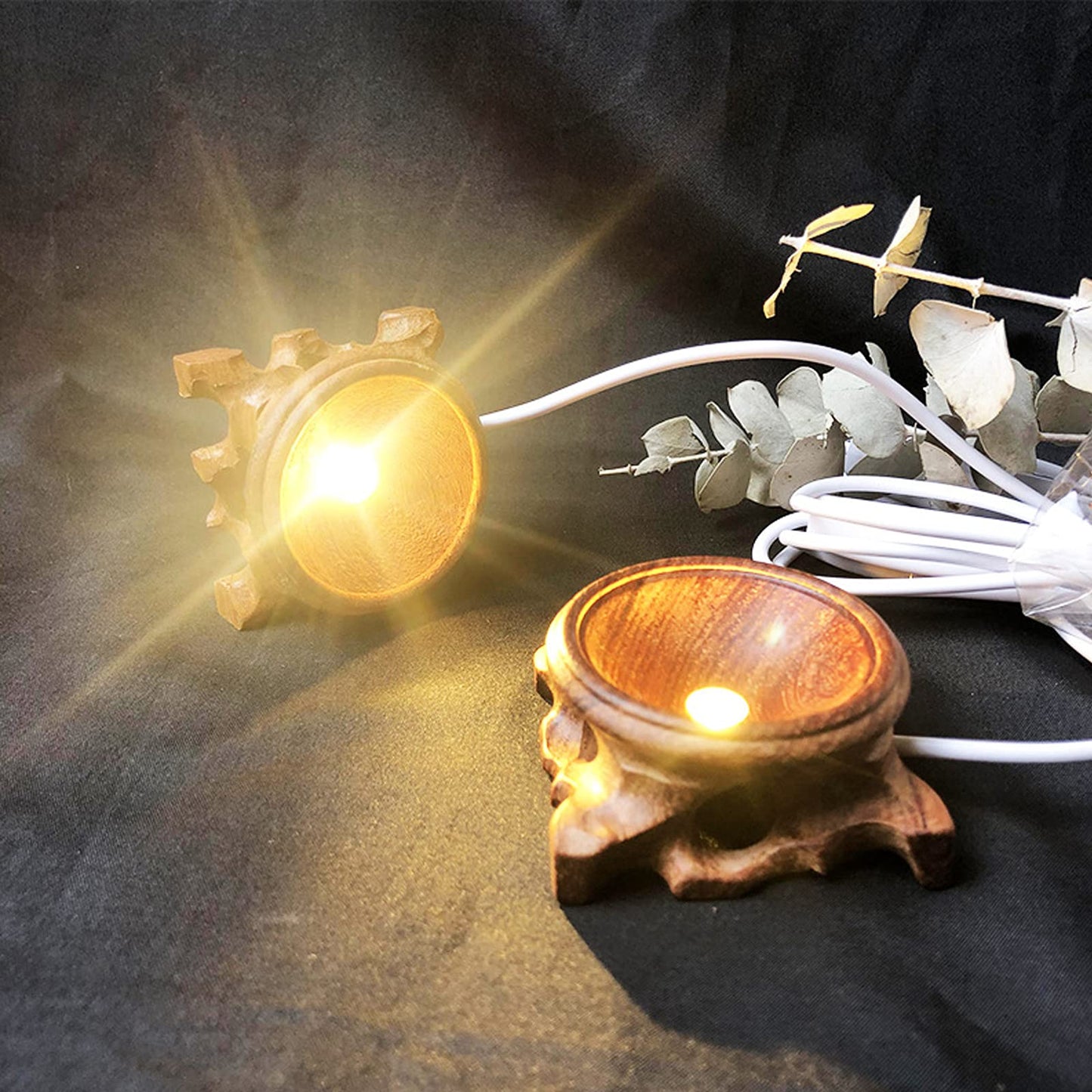 Voaesdk 2PCS Root Carving Wooden Light Display Bases,2 Inch Wood LED Lighted Stand Bases with USB Plug,Available for Resin Crafts Crystal Glass Ball Sphere Light Bulb Projects