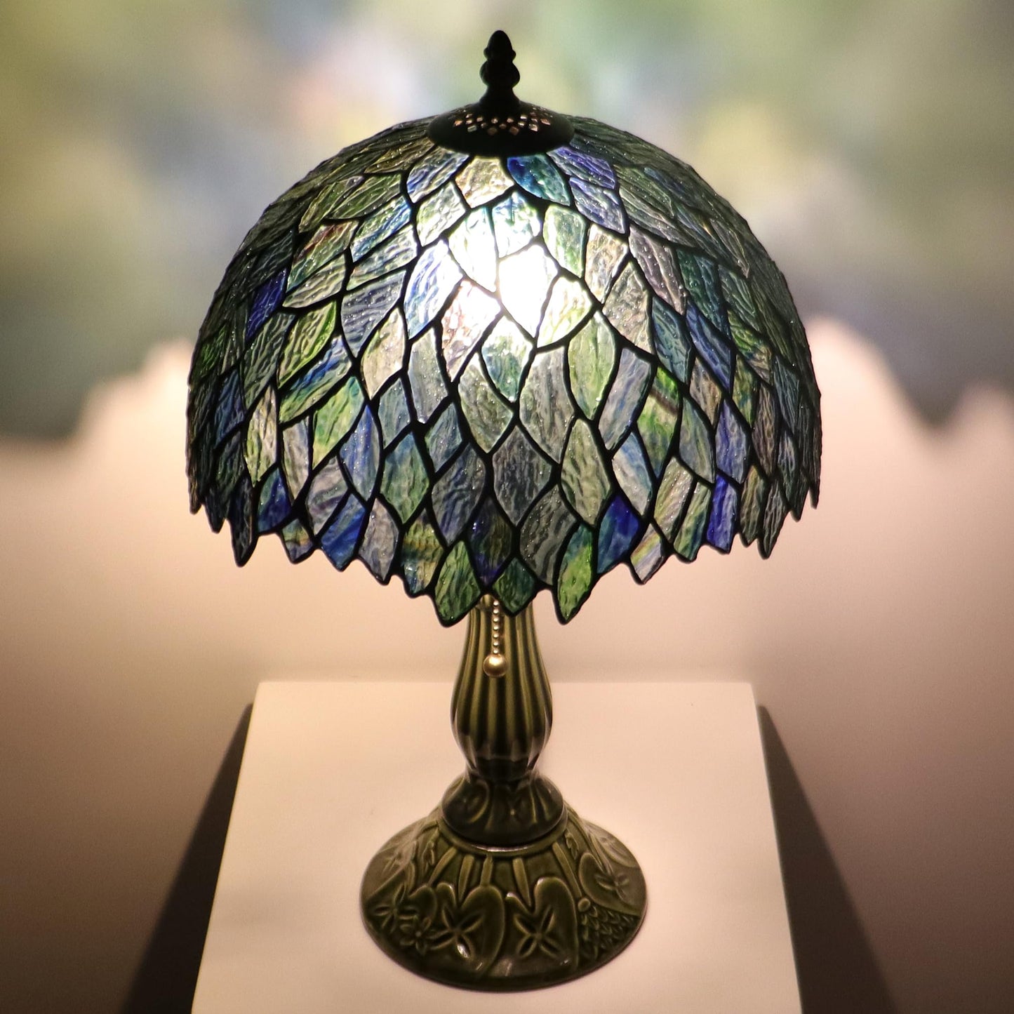 MQYXH Tiffany Style Stained Glass Table Lamp 18.5 Inch - Multicolor Leaf