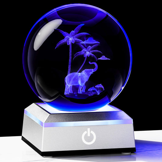 3D Crystal Ball Elephant Figurine with Colorful Light Base, Elephant Gifts for Women Mom Friend on Christmas Birthday Mother Day Glass Elephant Figurines Decor Stuff Statue Gifts for Elephant Lovers
