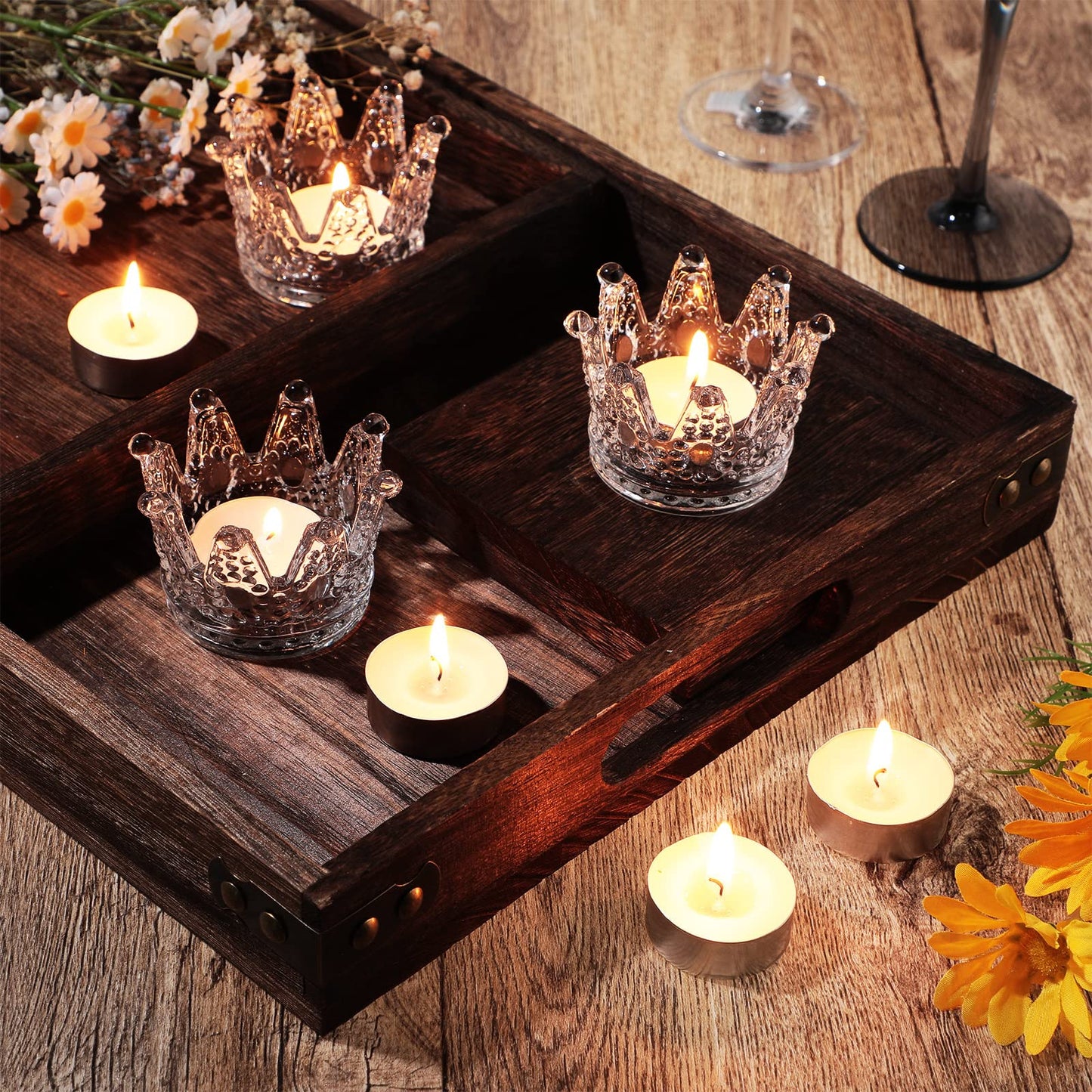 EBOOT 48 Pcs Crown Tealight Candle Holders Glass Clear Votive Holders Tealight Crystal Votive Candle Stand for Wedding Valentines Day Table Centerpieces Home Decor(Clear)