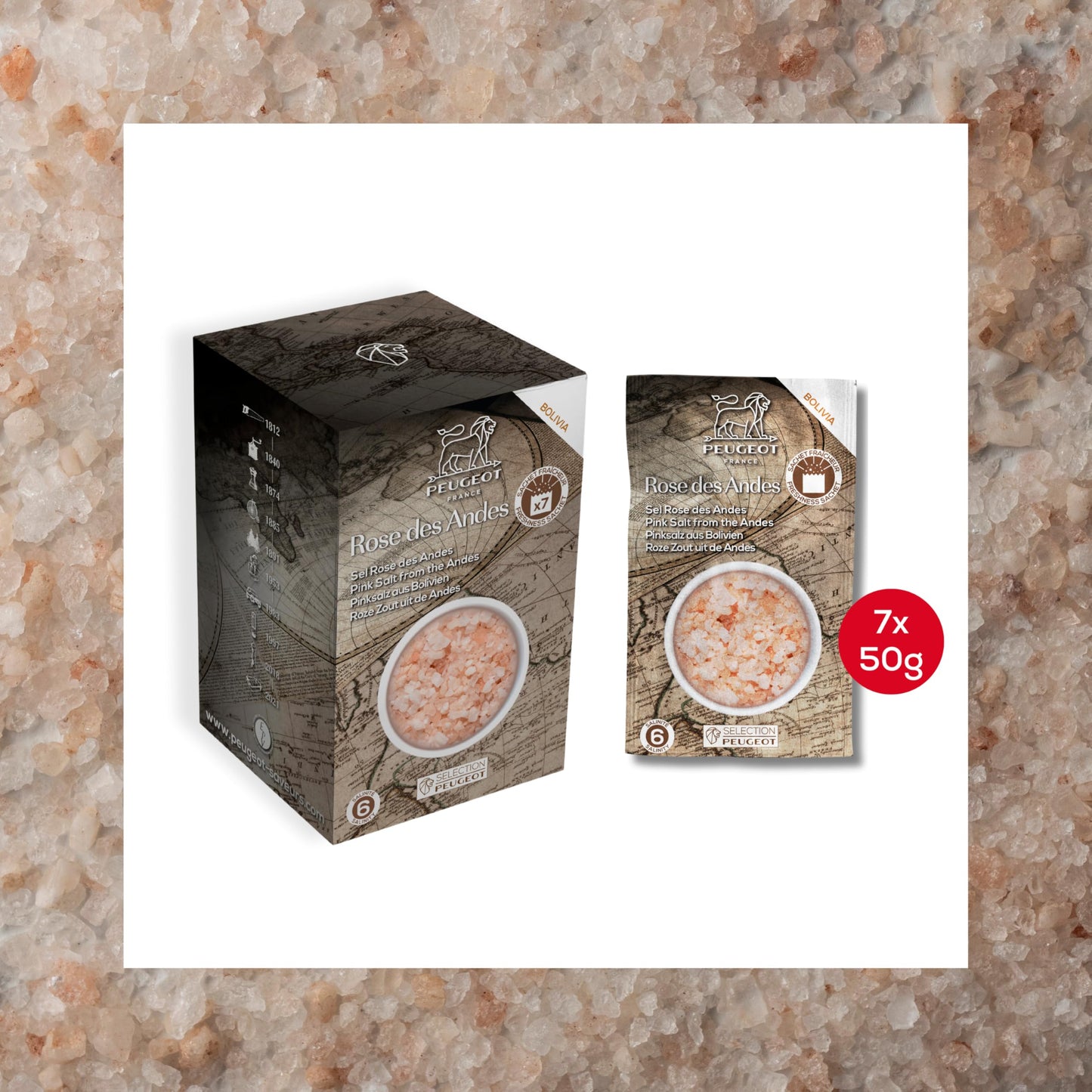 Peugeot Salt & Pepper Spice Bundle-15 Sealed Packets Total-4 Timut Wild Peppercorns, 4 Sichuan Red Peppercorns, and 7 Pink Bolivian Salt-Spice Refills for Grinders, 430g