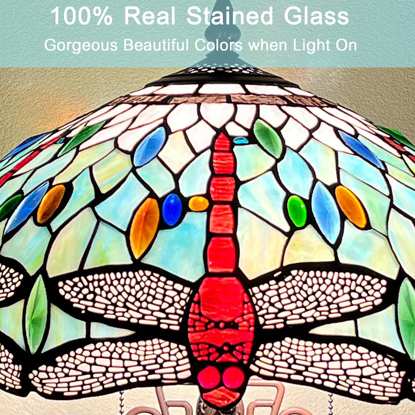 Capulina Tiffany Lamp Fine Sky Dragonfly Stained Glass Table Lamp 3-Light