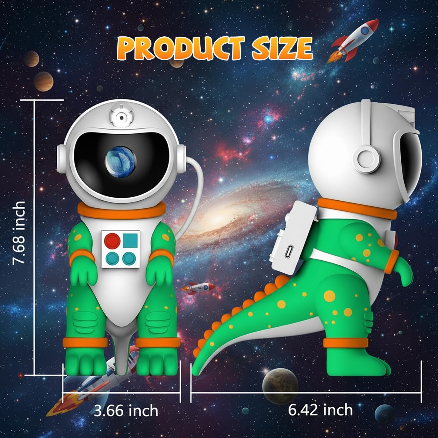 LUCYLANKER Dinosaur Astronaut Galaxy Star Projector Night Light, 8 in 1 LED Space Planetarium Lamp, 360° Rotating with Remote & Timer, Kids Adults Bedroom Decor, Christmas Birthday Gifts (Green)