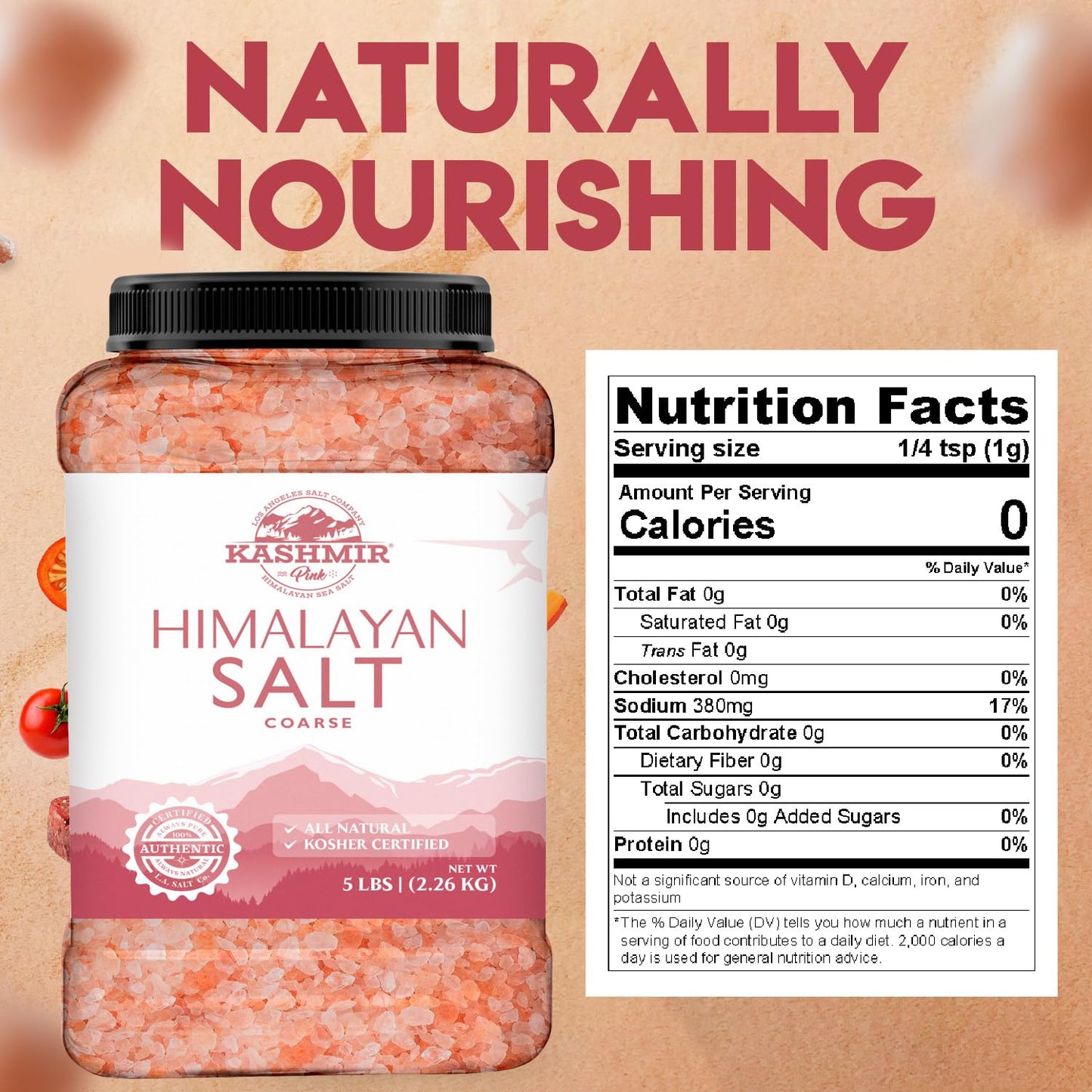 LA SALT CO Kashmir 5 Lbs Pink Himalayan Salt Bulk Jar, Coarse | 100% Pure, Food Grade with 84 Trace Minerals | Kosher Certified, Vegan, Non-GMO, & Cruelty-Free